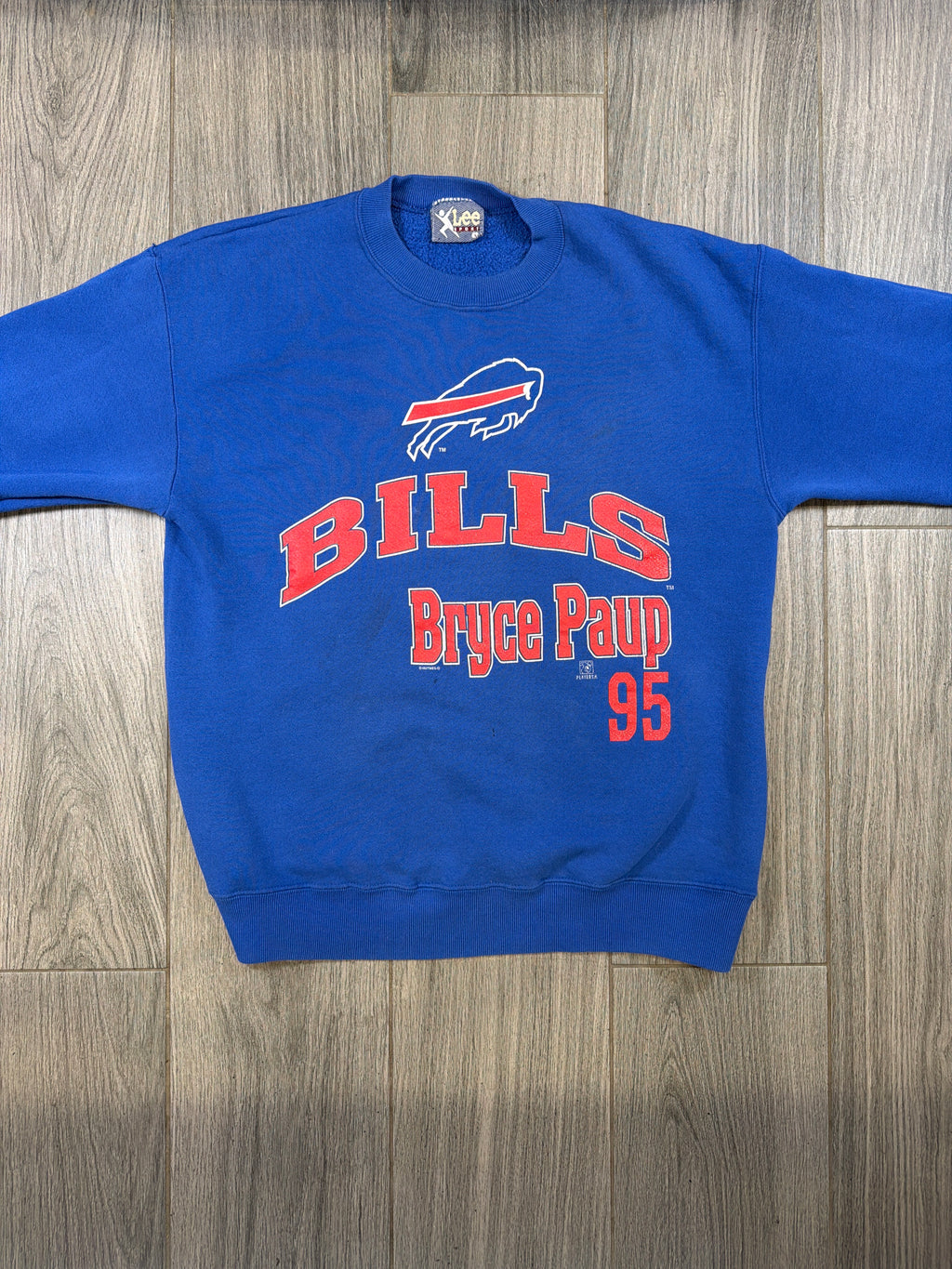 New York Bills Bryce Paup #55 NFL Football 90s Blue Crewneck Sweatshirt Large