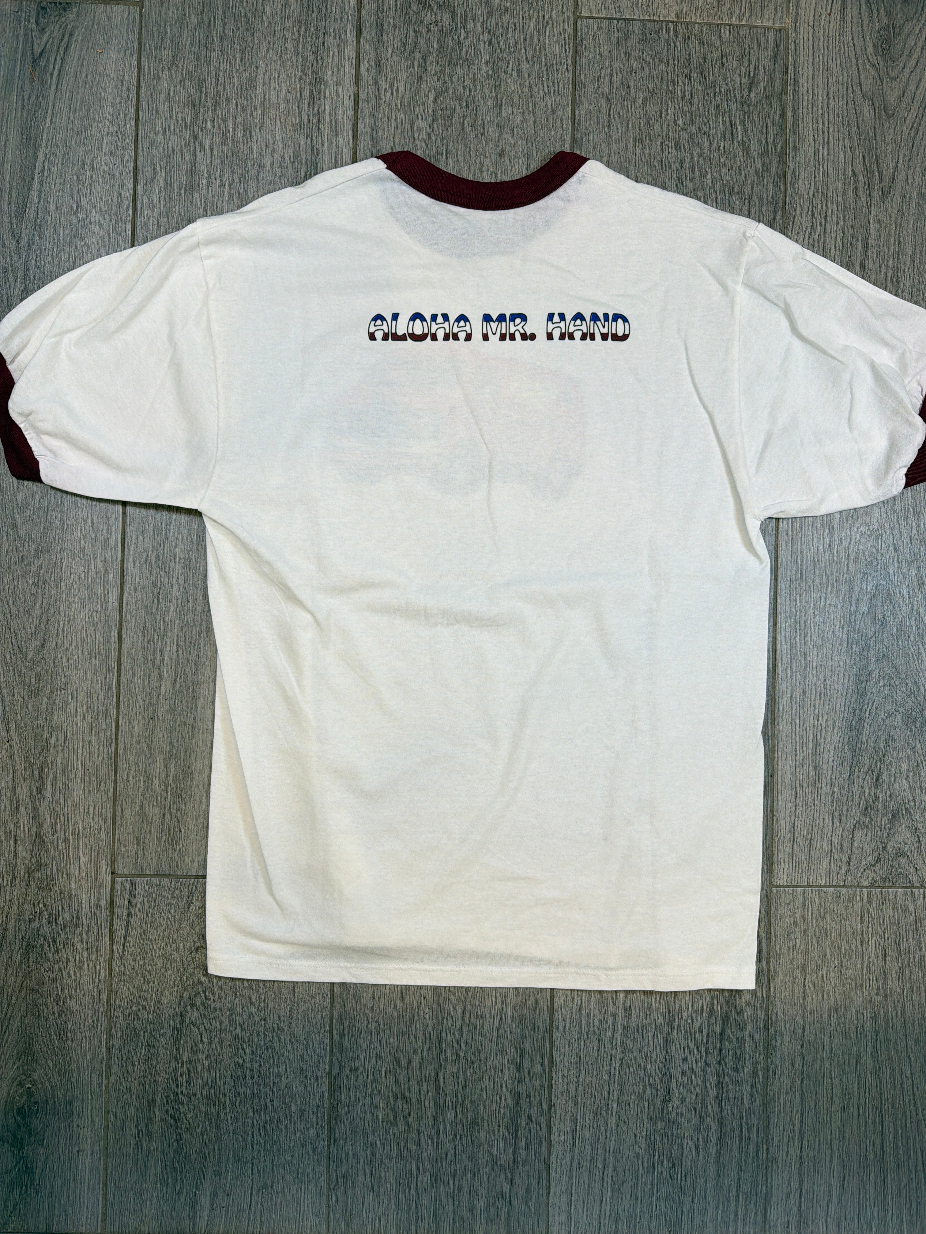 90s Beastie Boys Aloha Mr. Hand Tour Red Ringer Van T-Shirt Large