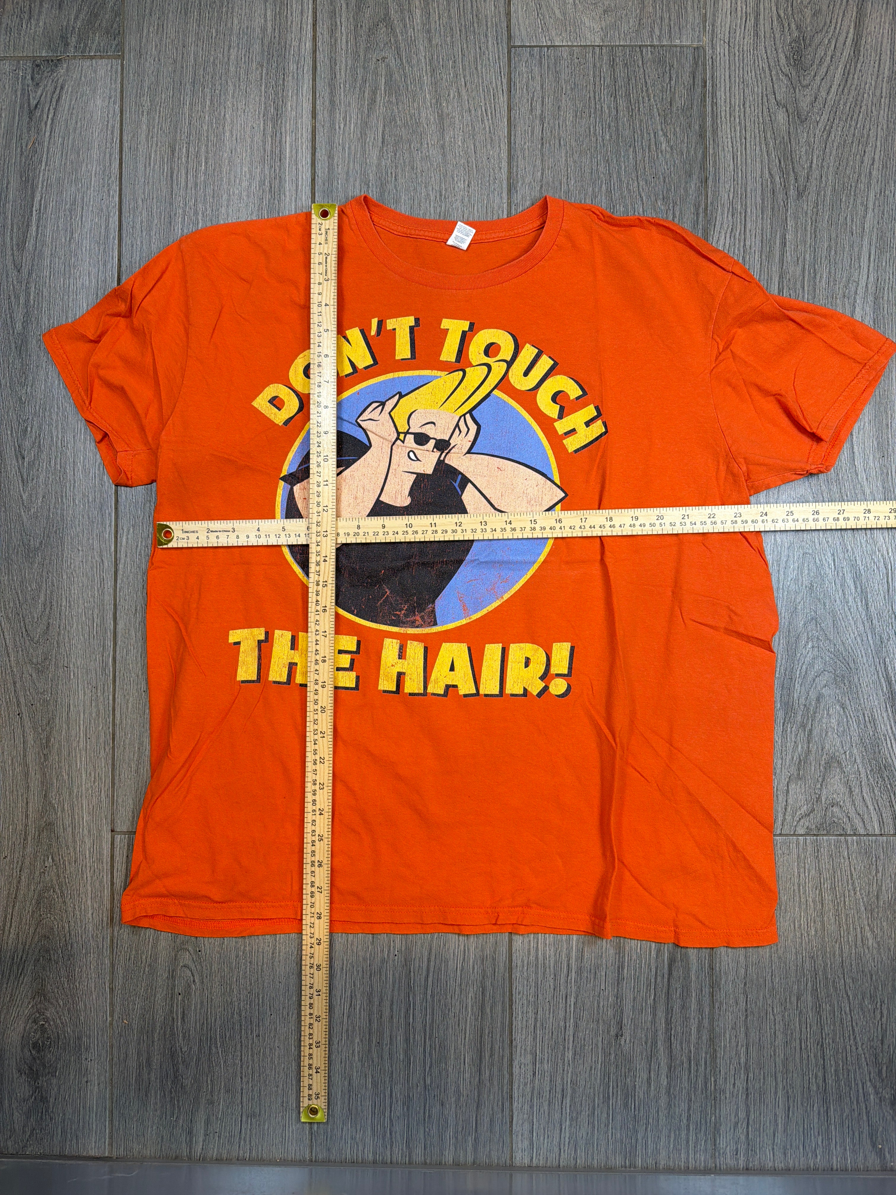 00s Johnny Bravo Cartoon Network Don't Touch The Hair Orange T-Shirt XL