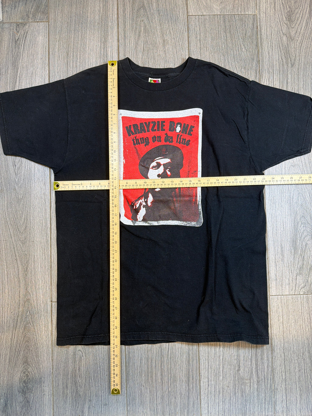 90er Krayzie Bone Thug On Da Line Porträt Doppelseitiges schwarzes T-Shirt XL