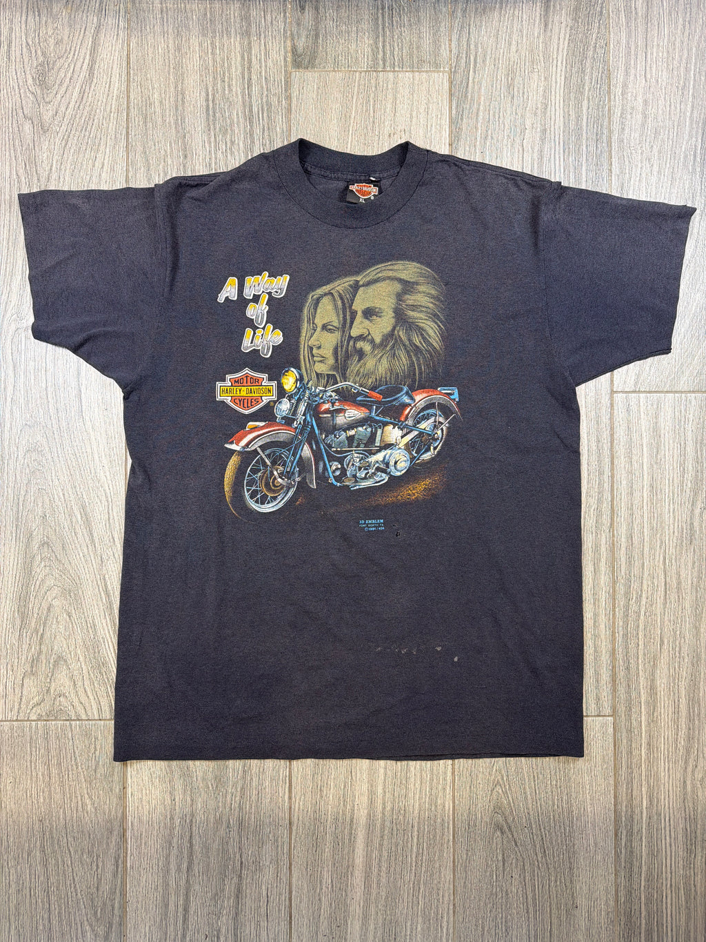 Harley Davidson 'A Way of Life' 3D Emblem 1991 T-Shirt XL