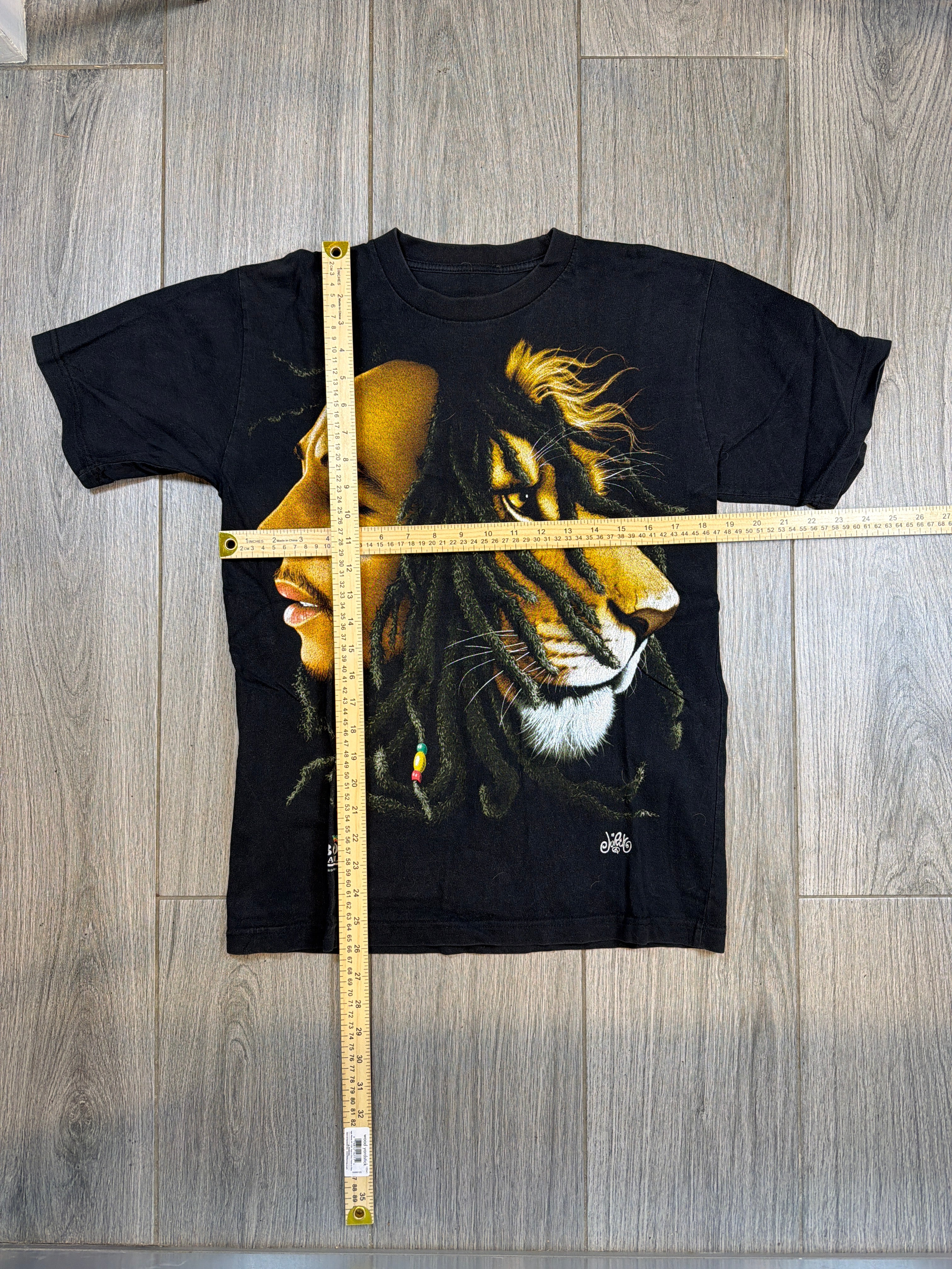 1997 Bob Marley Löwe Großer Frontdruck Schwarzes T-Shirt Medium
