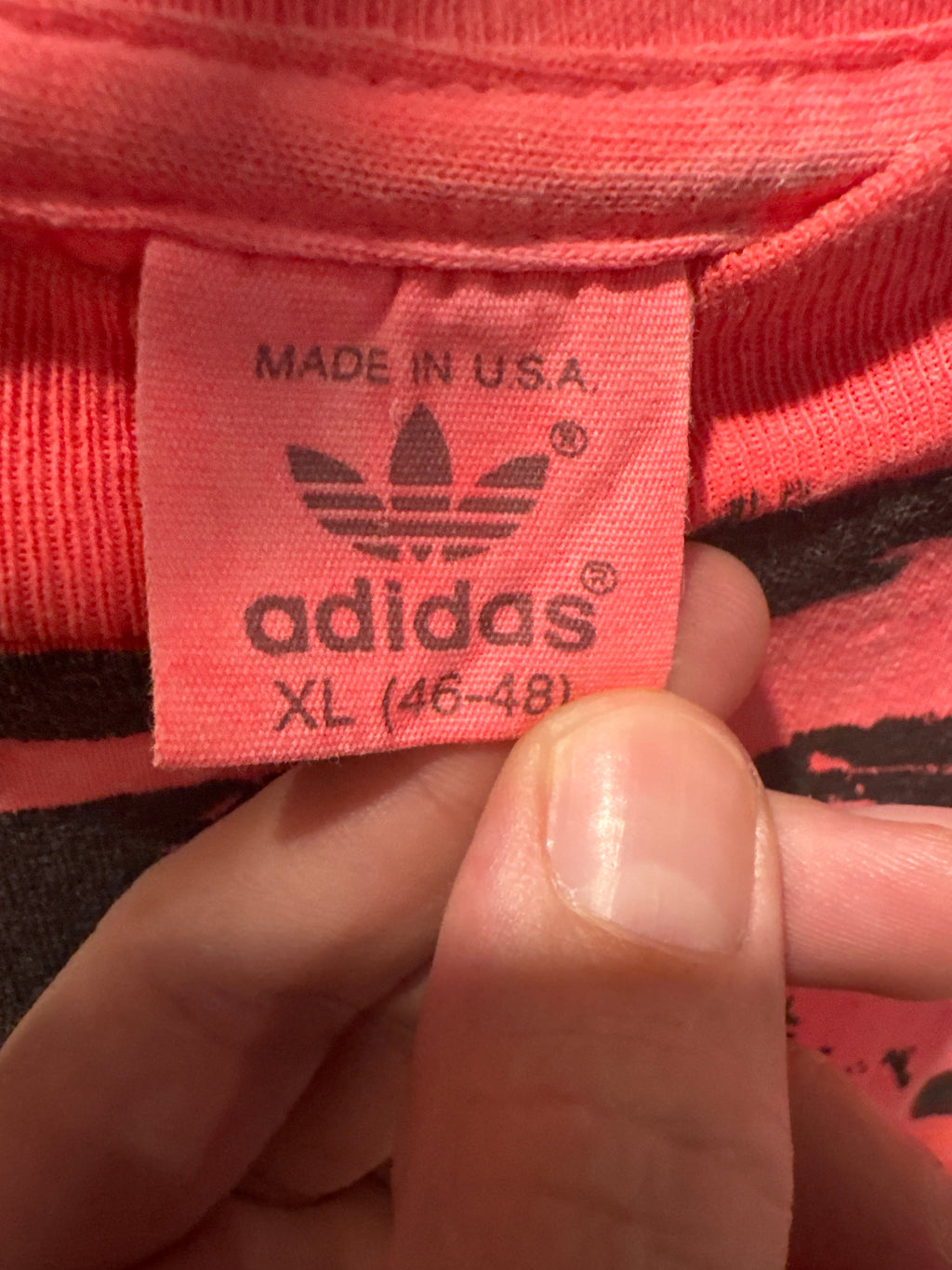 90s Adidas AOP Pink/Blue Single Stitch Made In USA T-SHIRT XL