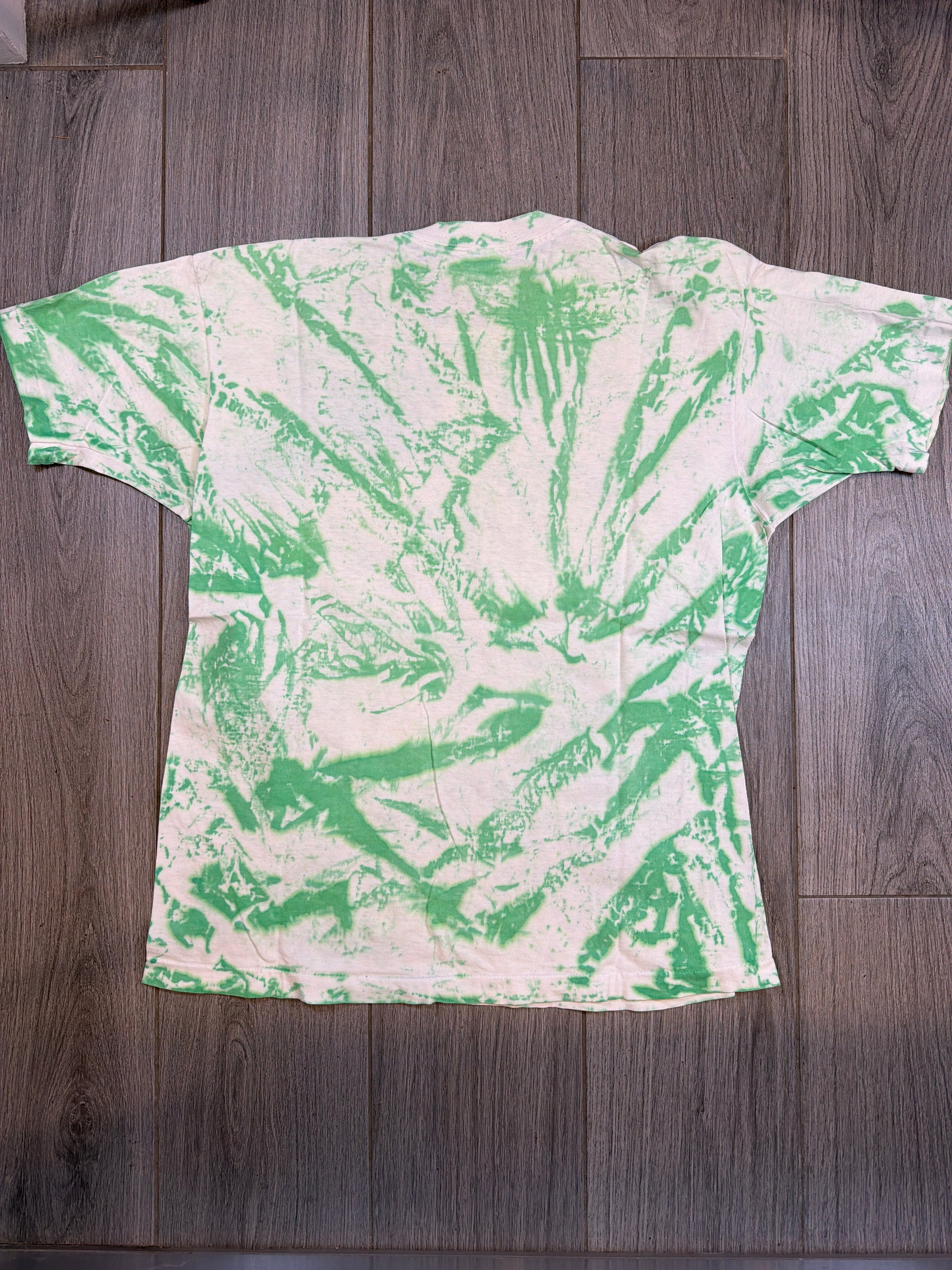 90s Jackson Hole Jammin Mangy Moose Skeleton Ski Tie Dye Green T-Shirt Large