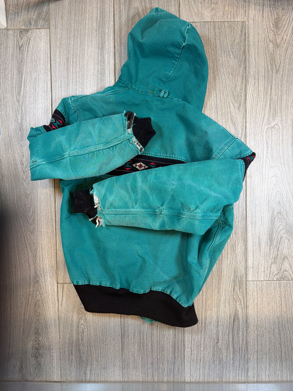 90s Carhartt Turquoise Aztec Jacket Distressed Fits Medium