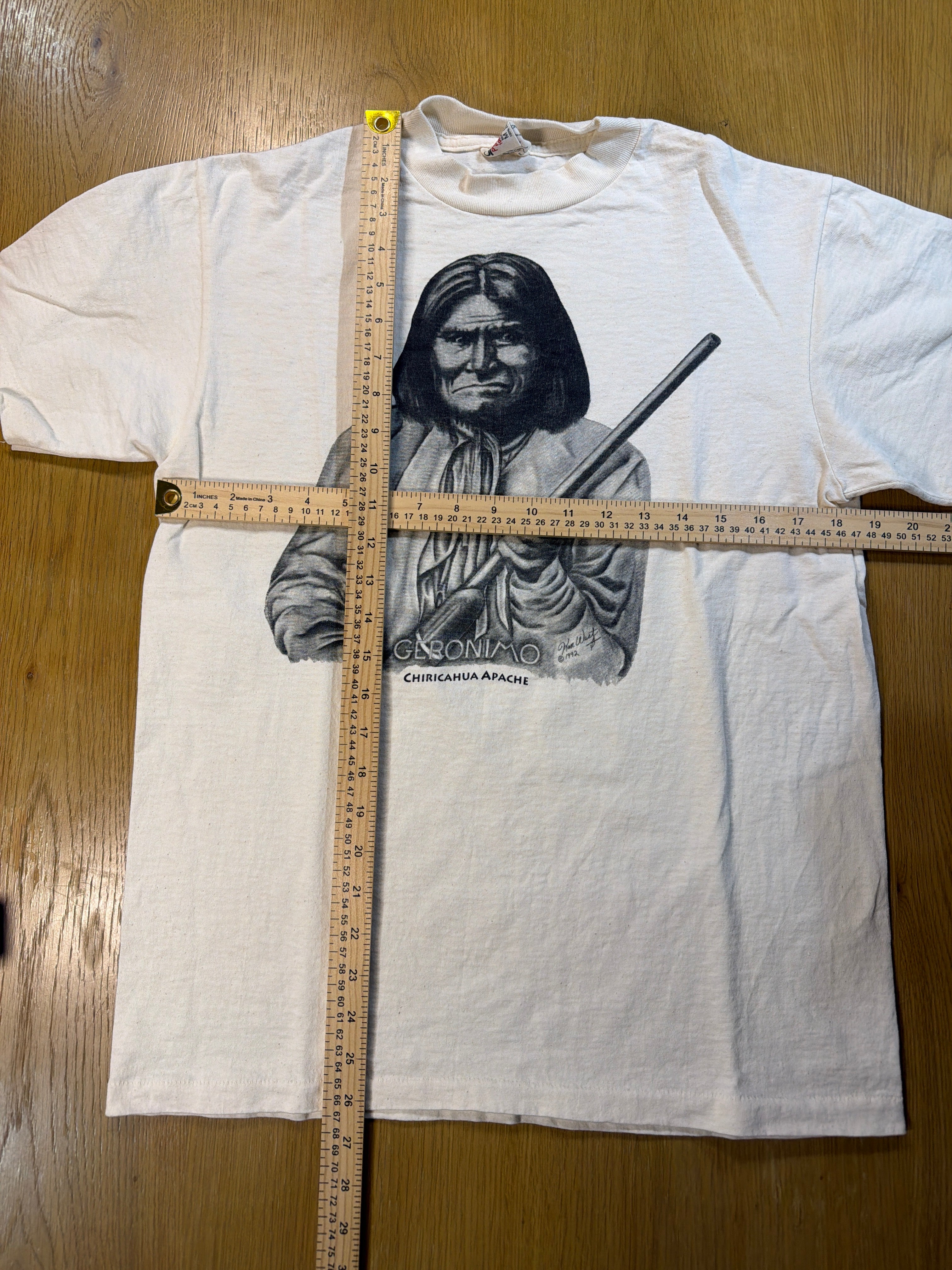 Geronimo Vintage Native Single Stitch Portrait Cream T-Shirt Medium