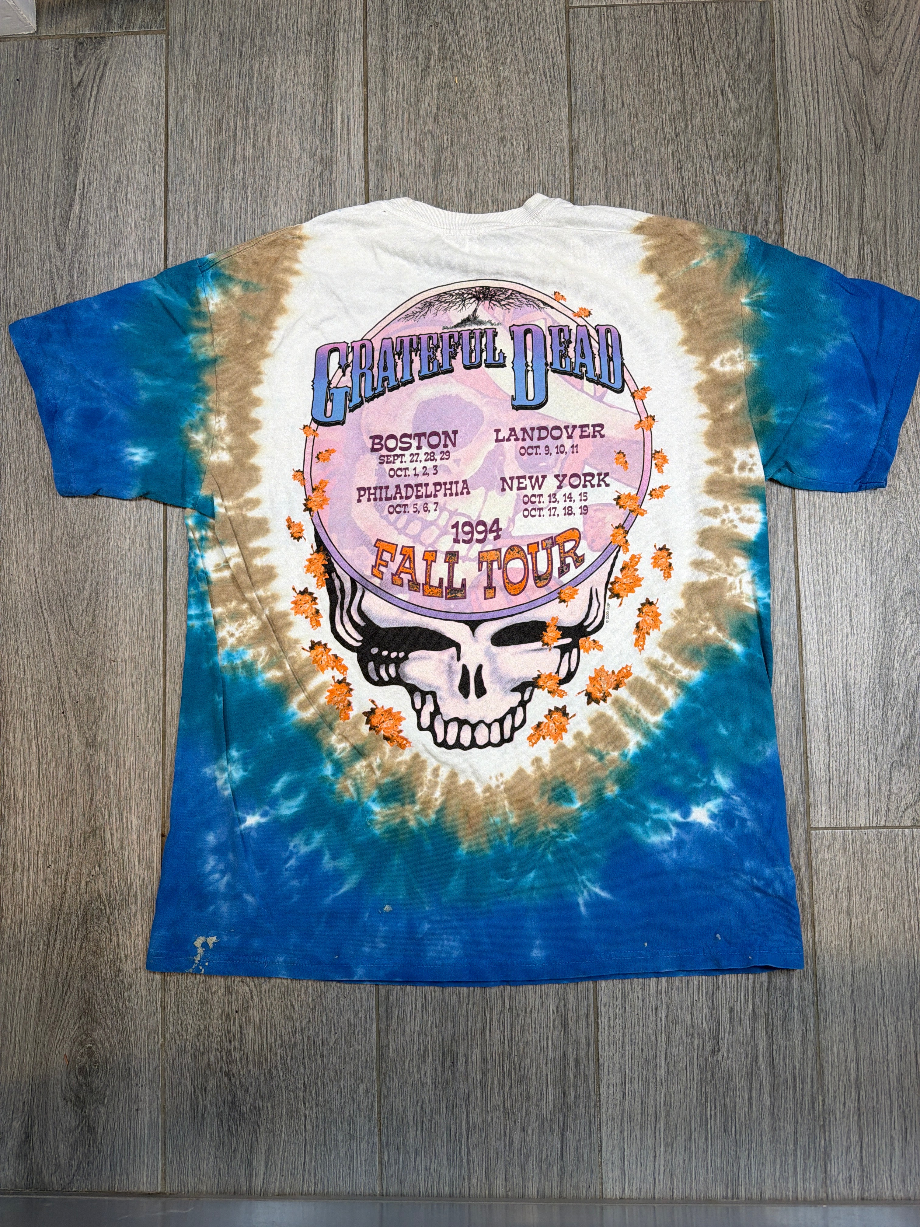 00s Grateful Dead 94 Fall Tour Double Sided Liquid Blue Tie Dye T-Shirt XL