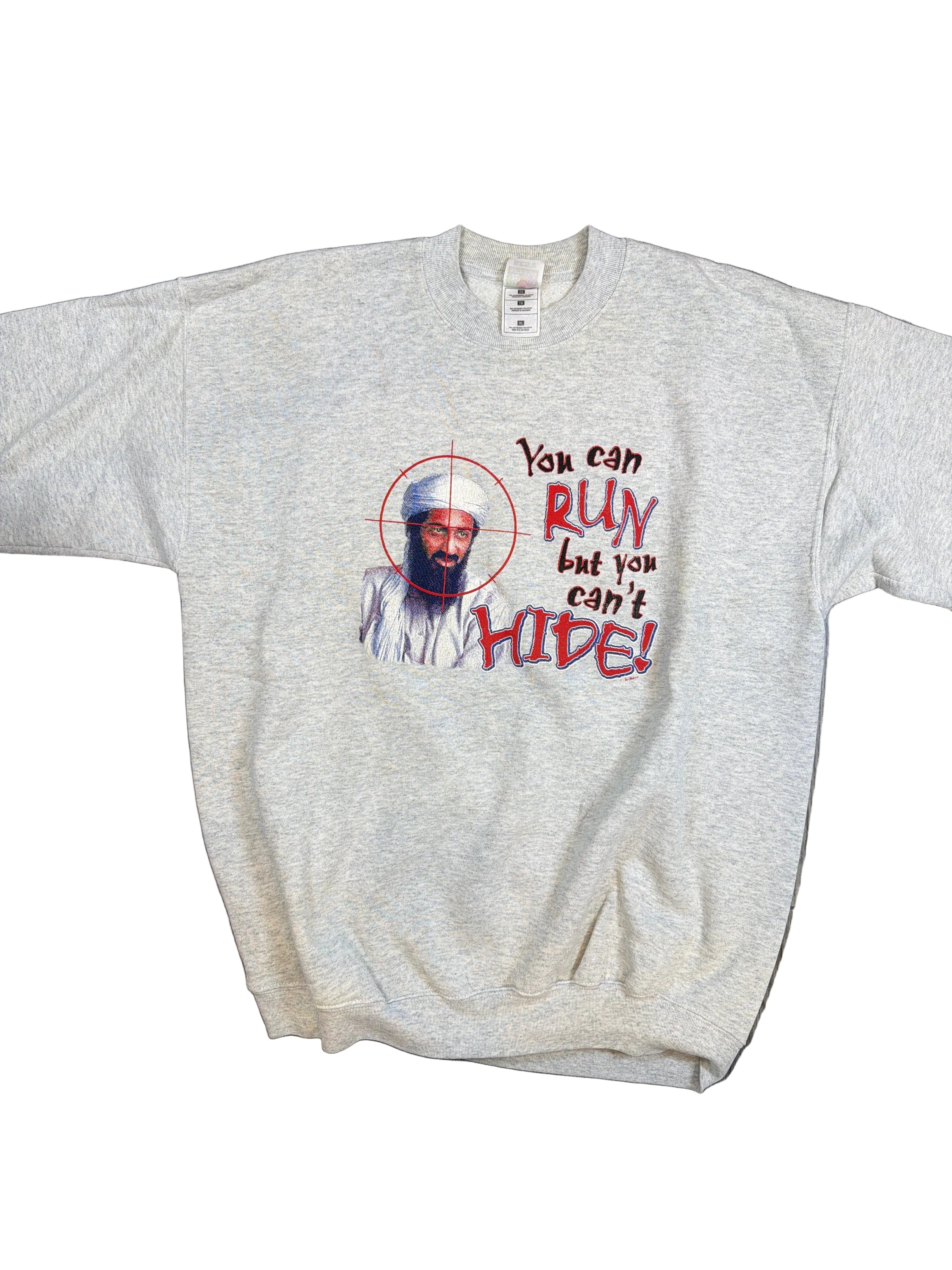 2000s Osama Can't Hide Funny Crewneck Sweater XL