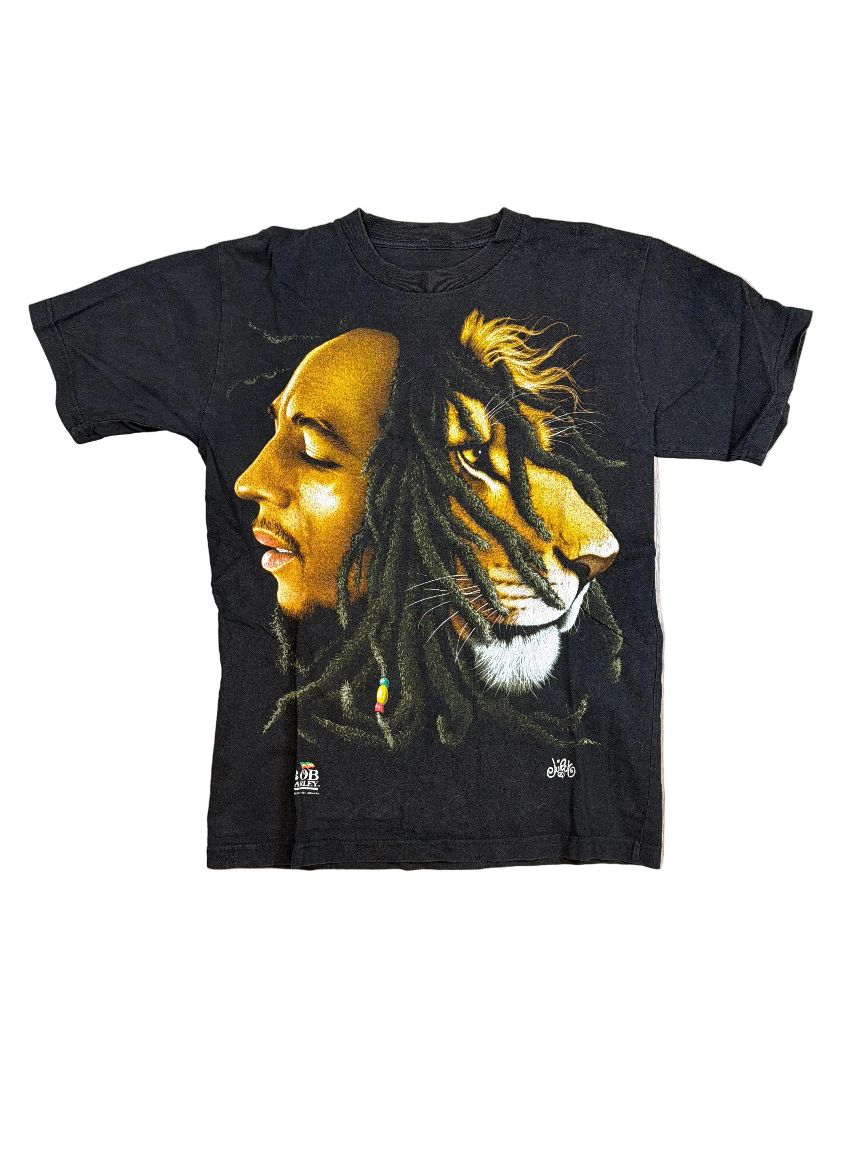 1997 Bob Marley Löwe Großer Frontdruck Schwarzes T-Shirt Medium