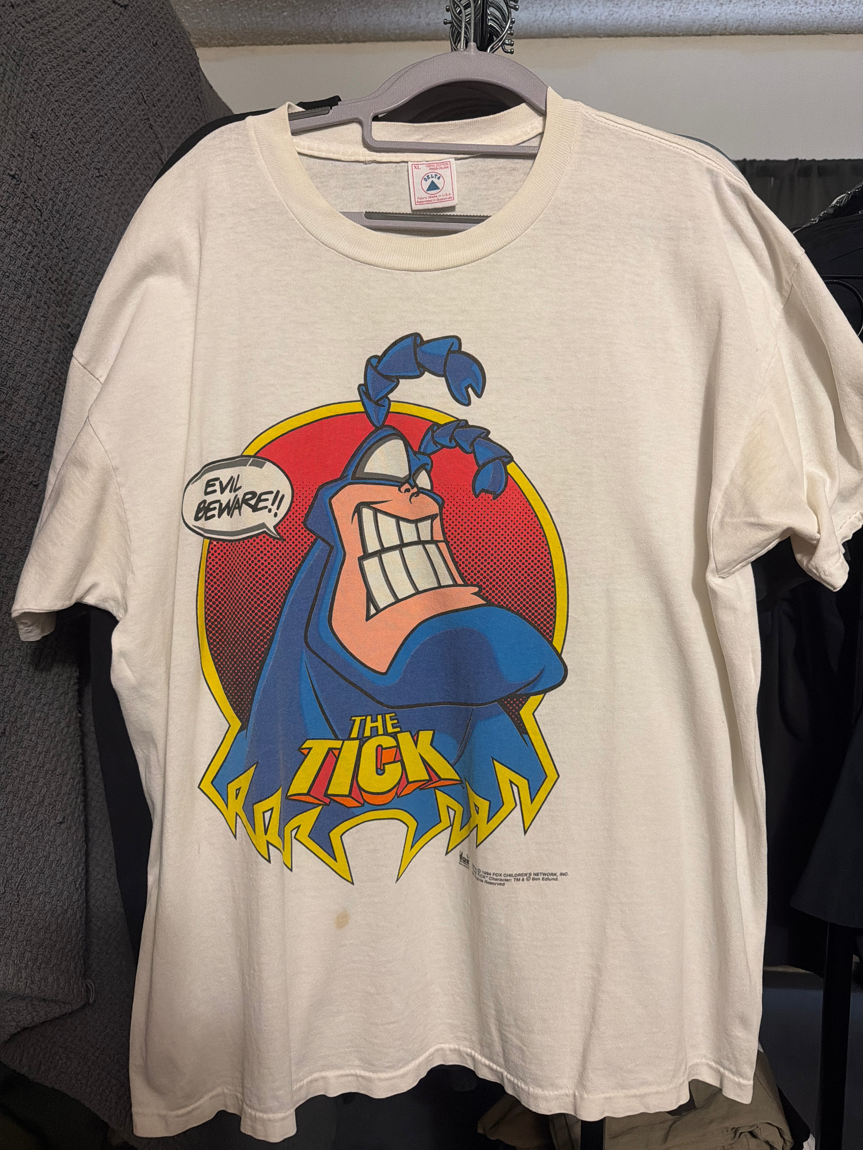 1994 The Tick Stop Your Evil Ways XL White T Shirt Double Sided