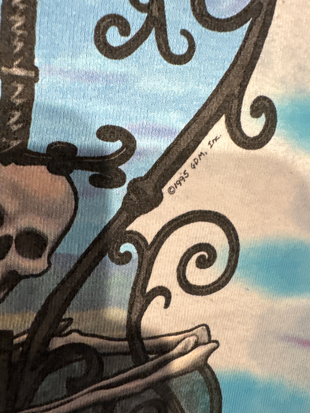1995 Grateful Dead Skeleton Roses 30 Years Liquid Blue Tie Dye T-Shirt XL