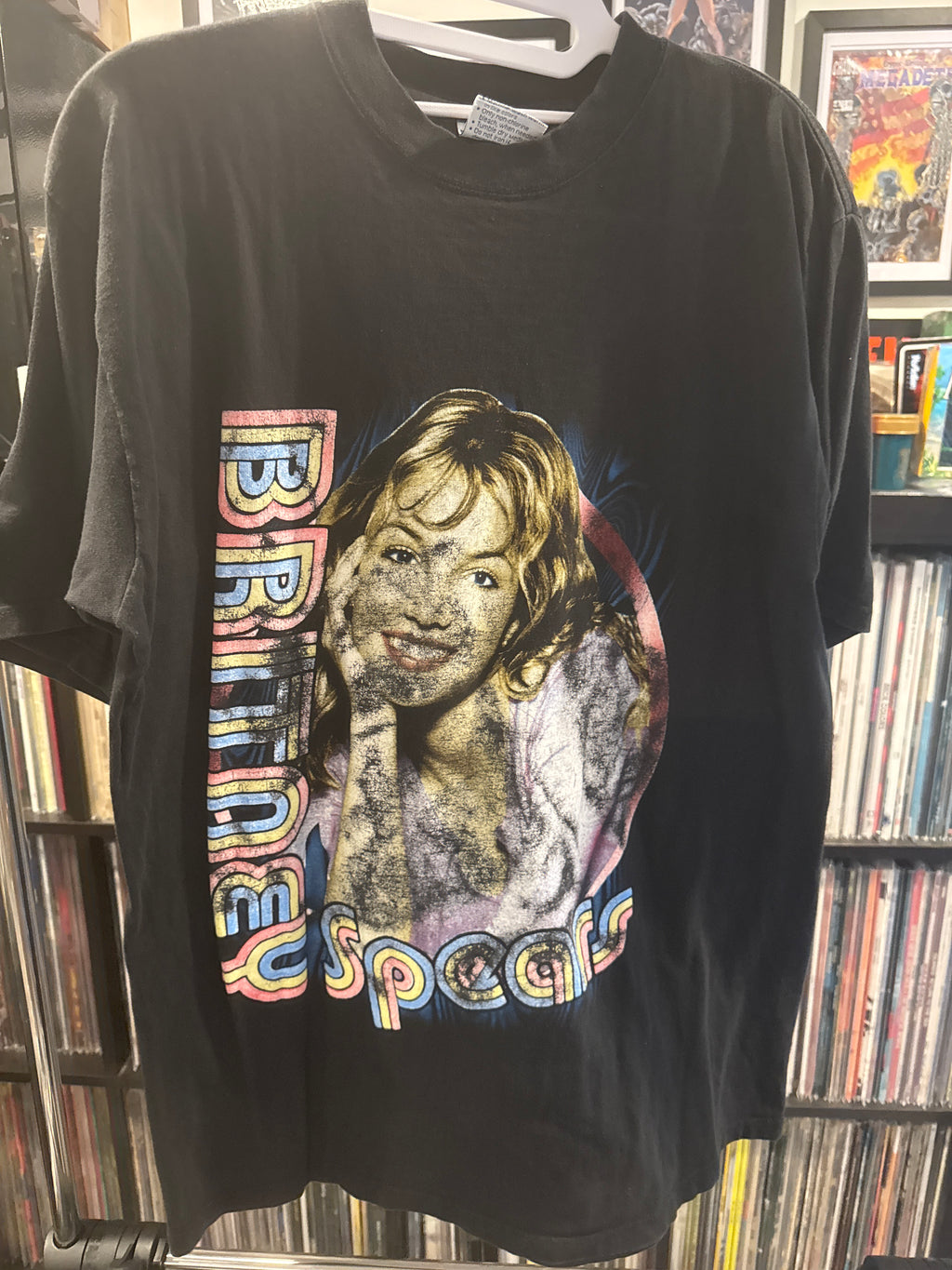 90s Britney Spears Baby One More Time RARE Faded Rap T Shirt L Black Allsport