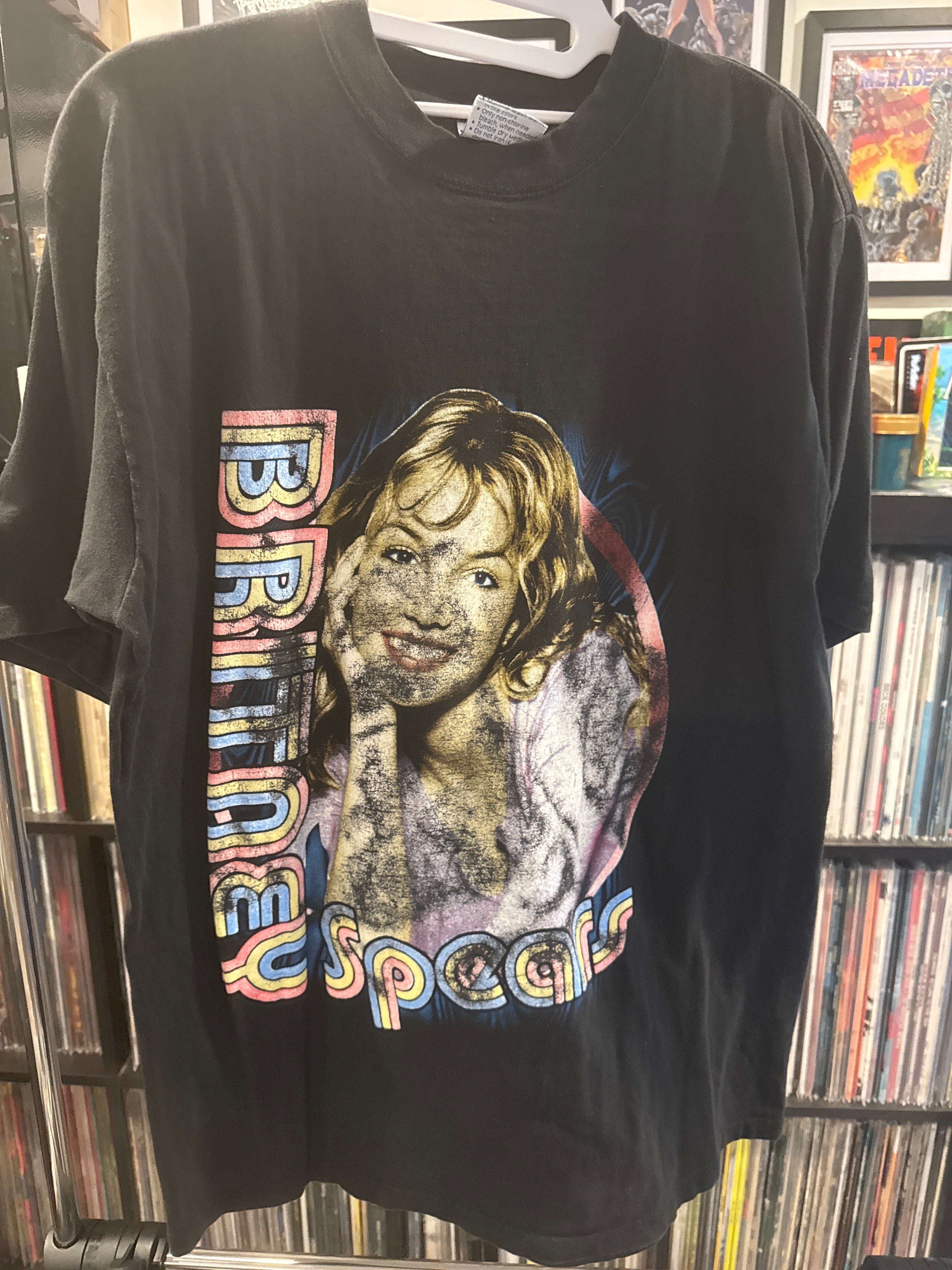 90s Britney Spears Baby One More Time RARE Faded Rap T Shirt L Black Allsport