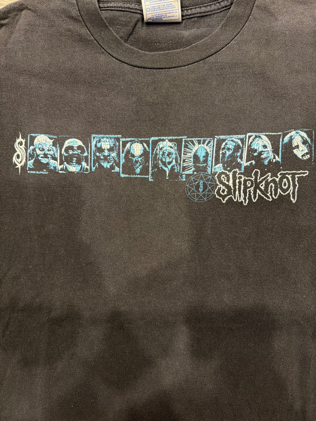 00s Slipknot Thrashed Blue Band Faces Tennessee River XL T-Shirt