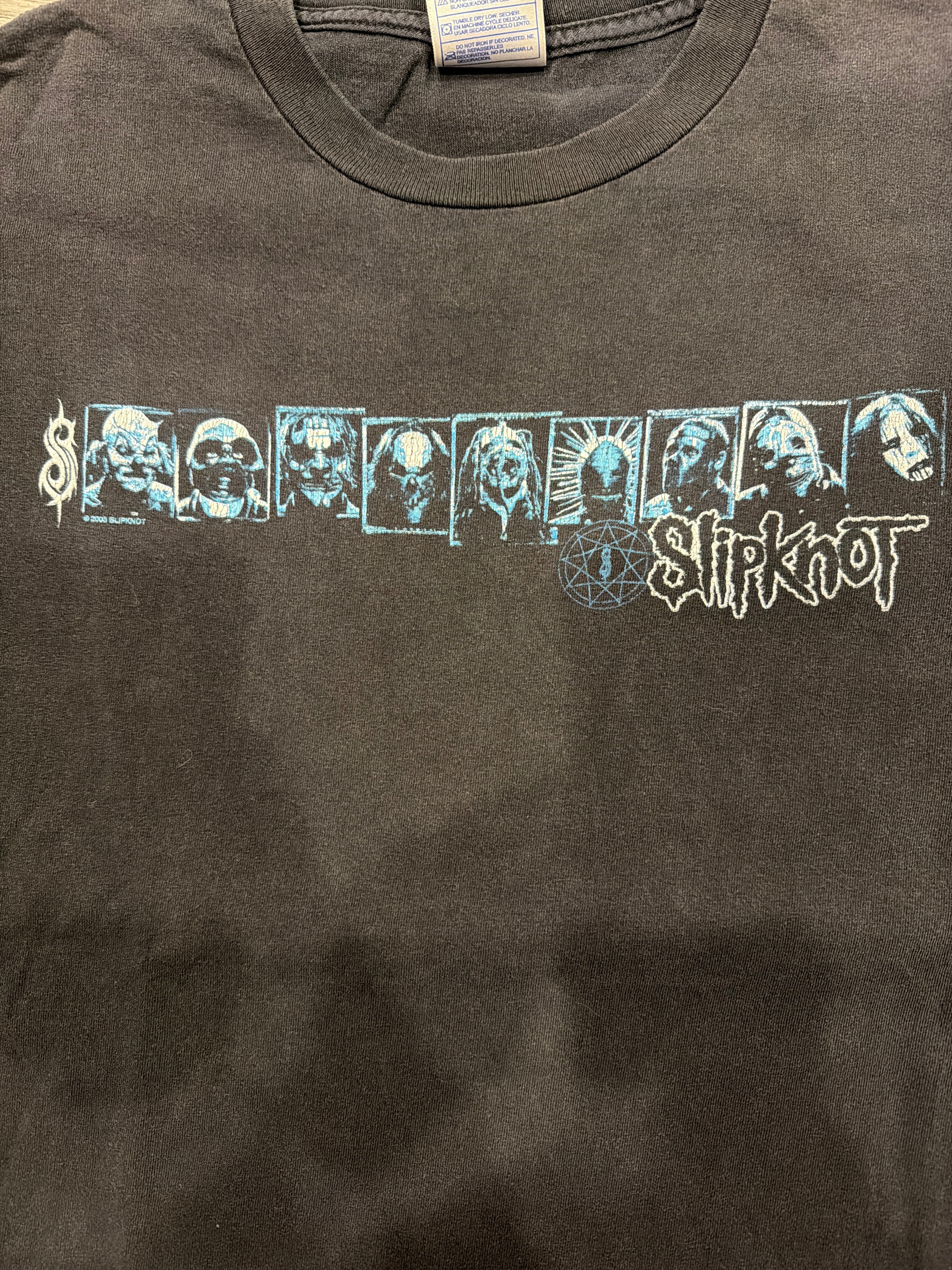 00s Slipknot Thrashed Blue Band Faces Tennessee River XL T-Shirt