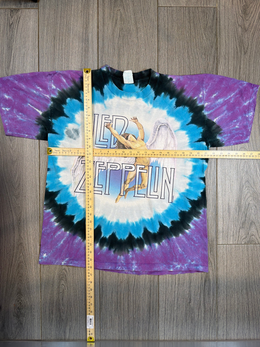 90s Led Zeppelin Icarus Tie Dye Purple Liquid Blue T-Shirt Large