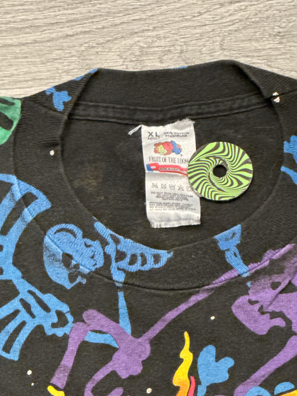 1992 Grateful Dead Skeleton Dead Space AOP Black FOTL T-Shirt XL