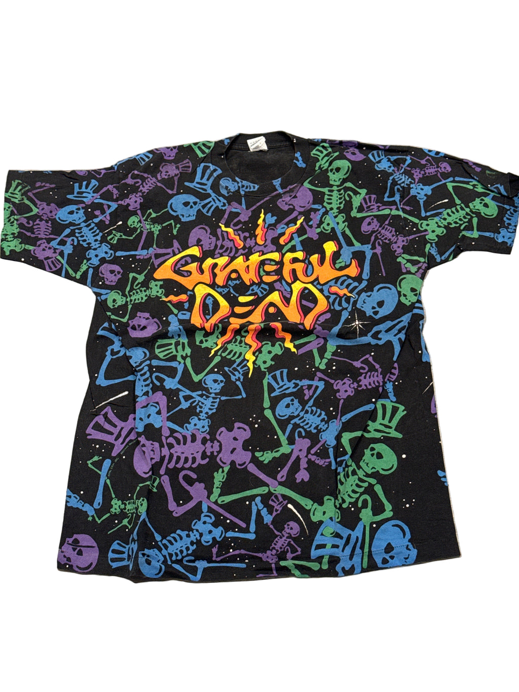 1992 Grateful Dead Skeleton Dead Space AOP Black FOTL T-Shirt XL