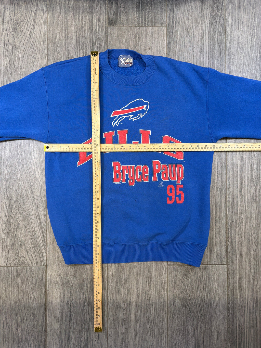 New York Bills Bryce Paup #55 NFL Football 90s Blue Crewneck Sweatshirt Large