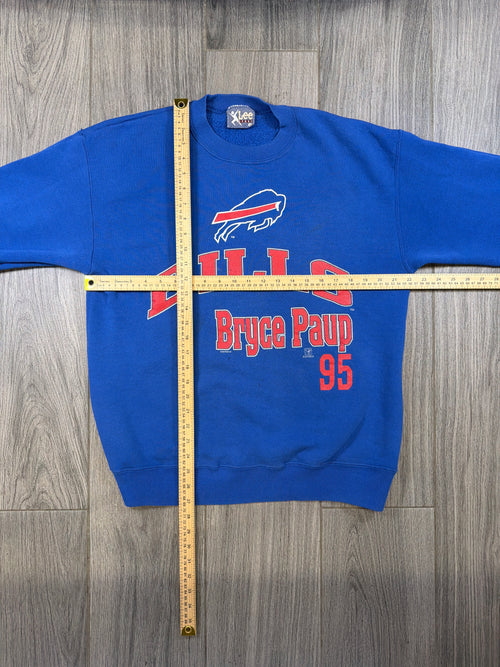 New York Bills Bryce Paup #55 NFL Football 90s Blue Crewneck Sweatshirt Large