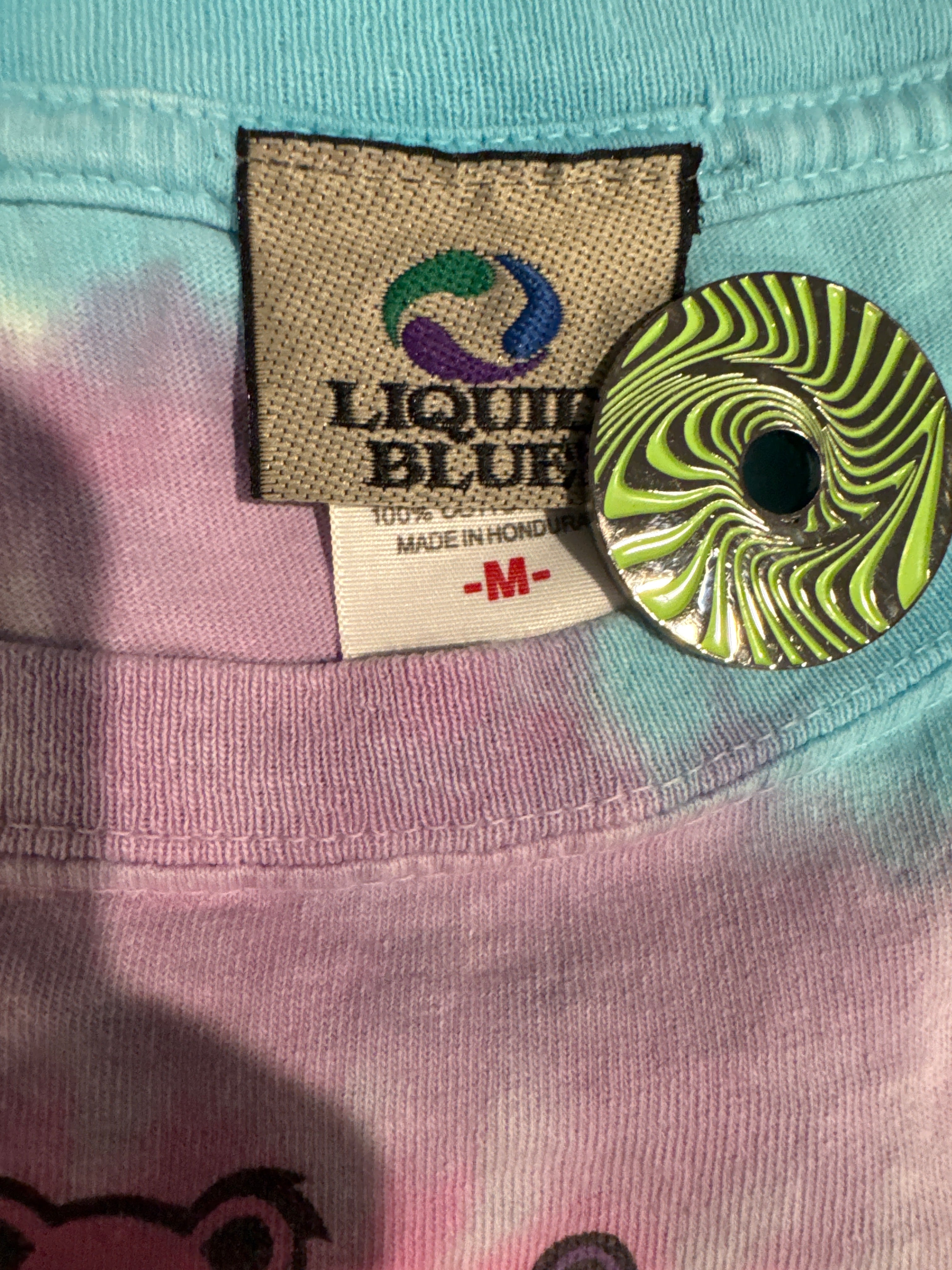 90s Grateful Dead Bear Spiral Tie Dye Liquid Blue T-Shirt Medium