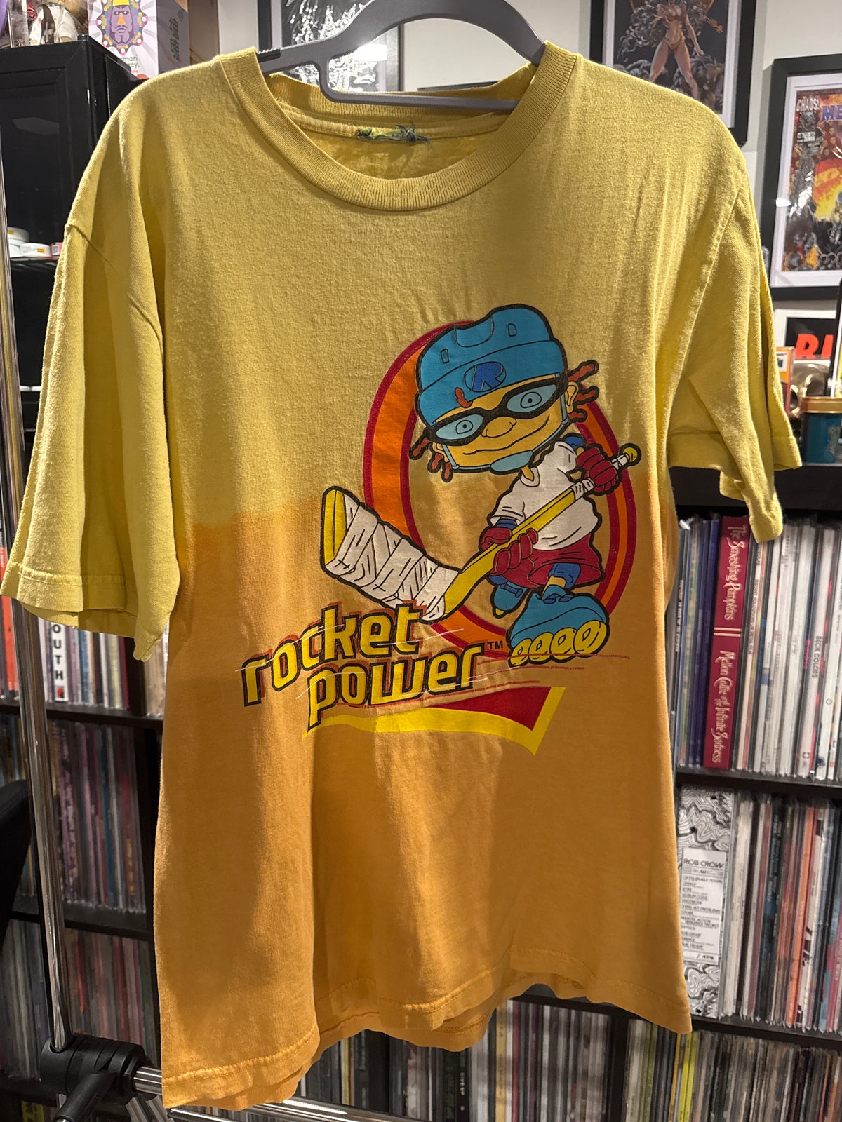 00’s Rocket Power Tie Dye Cut Tag Large Yellow Orange Roller Hockey Skateboard Shirt