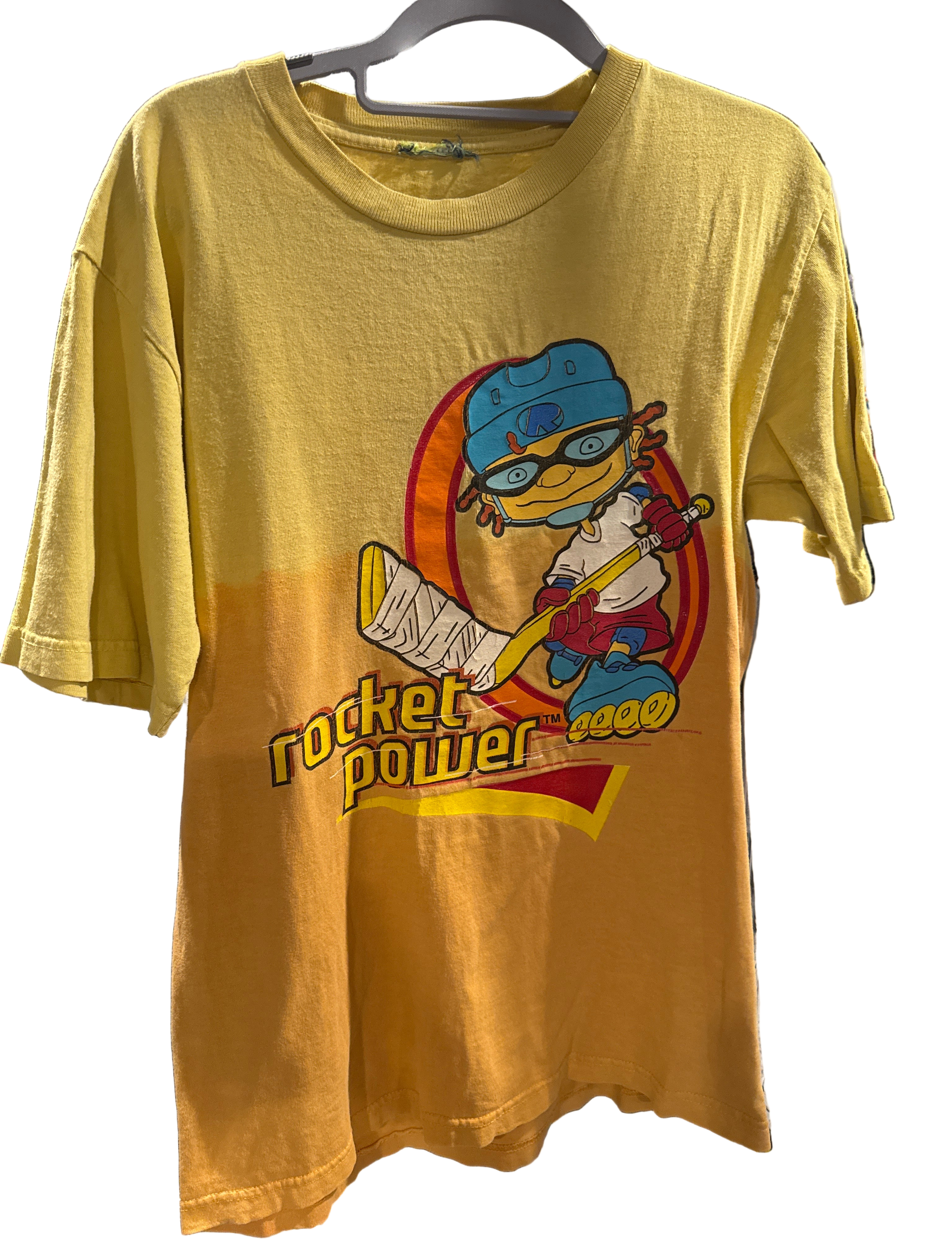 00’s Rocket Power Tie Dye Cut Tag Yellow Orange Roller Hockey Skateboard Shirt Large