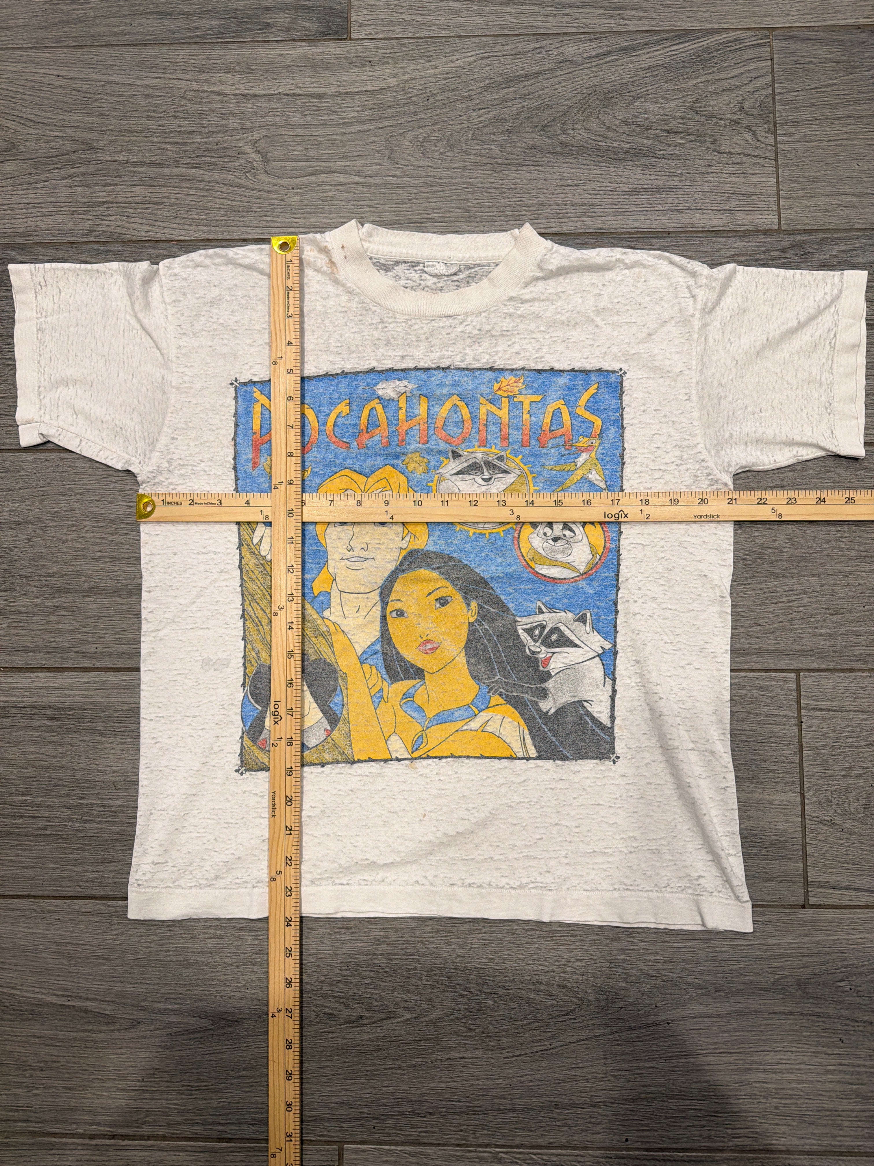 90s Pocahontas Disney Sheer White Distressed T-Shirt Wide Medium