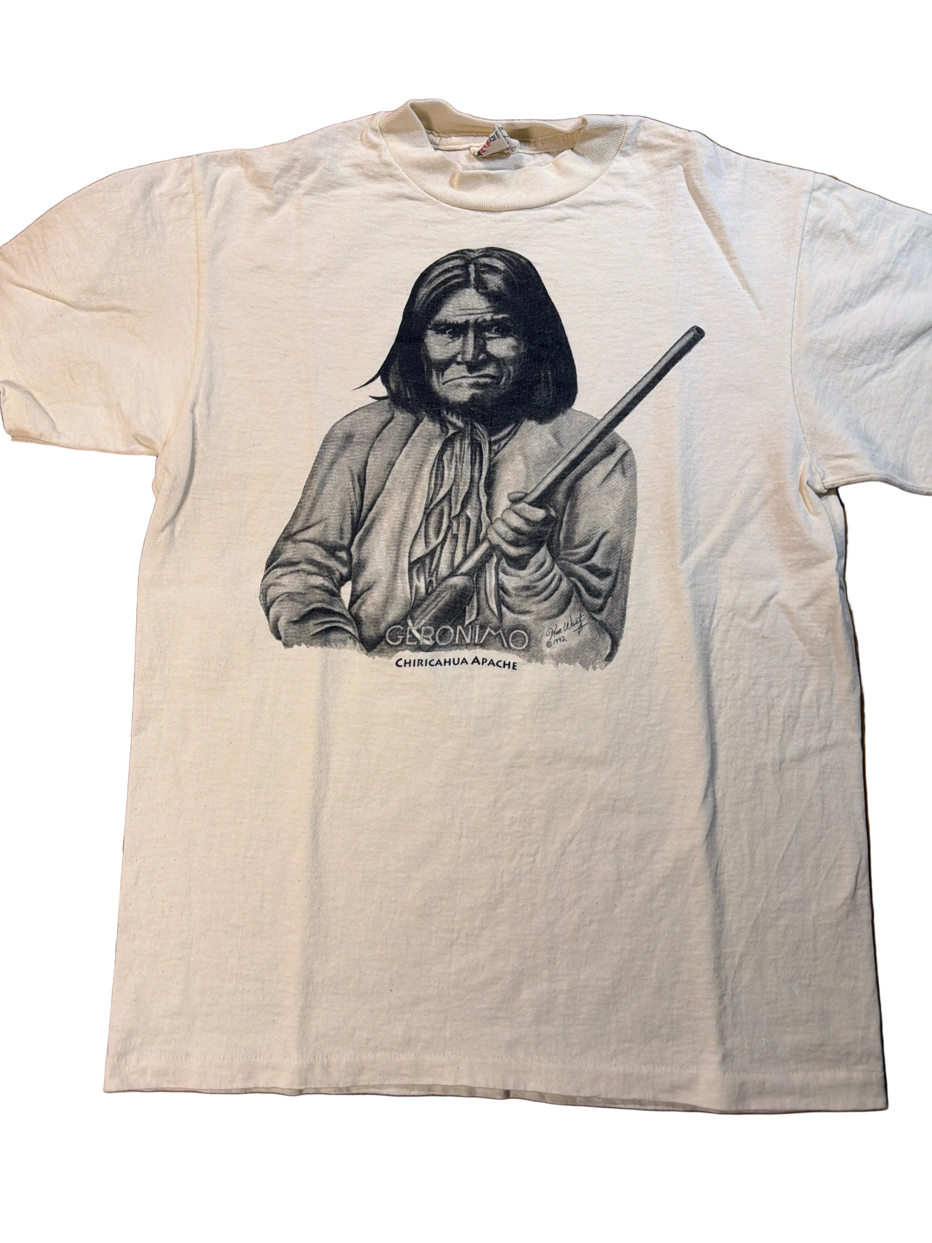 Geronimo Vintage Native Single Stitch Portrait Cream T-Shirt Medium