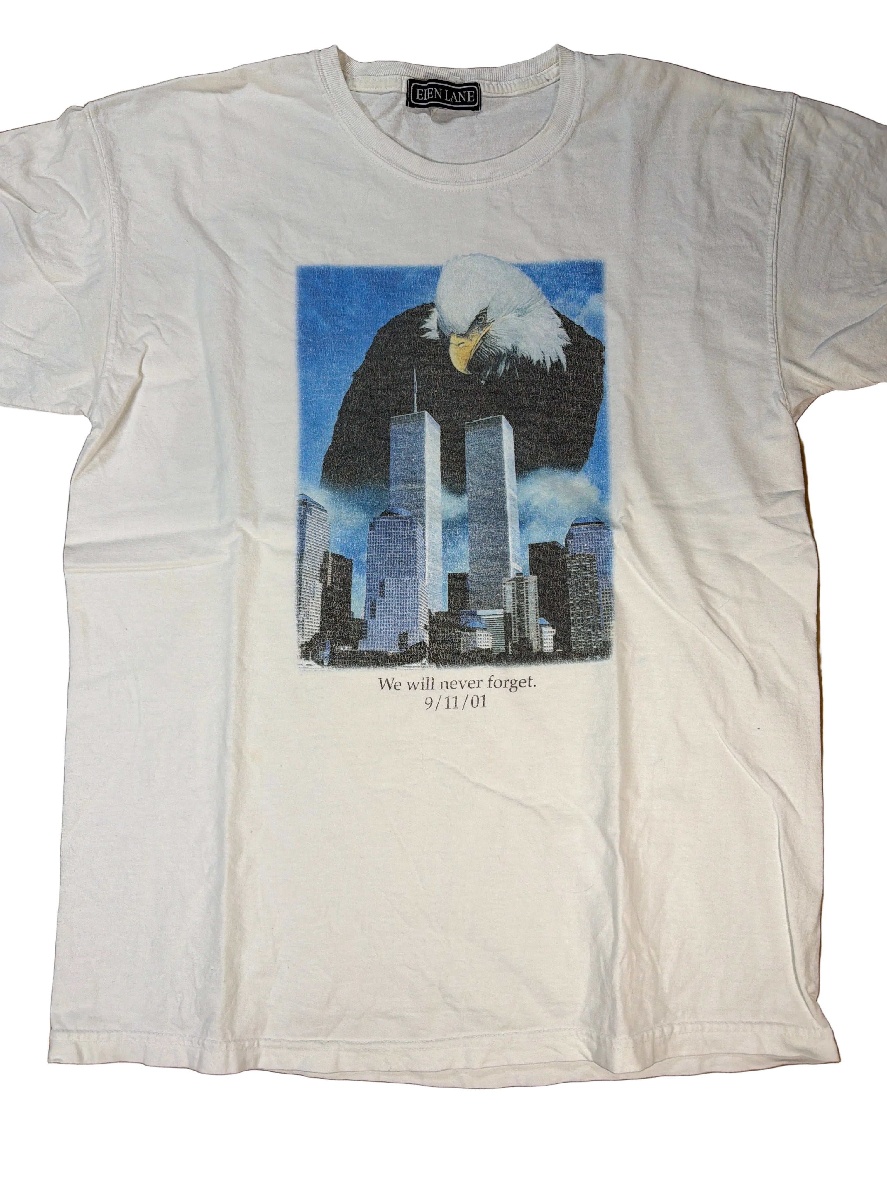 September 11 Won't Forget Vintage Memorial White T-Shirt Large