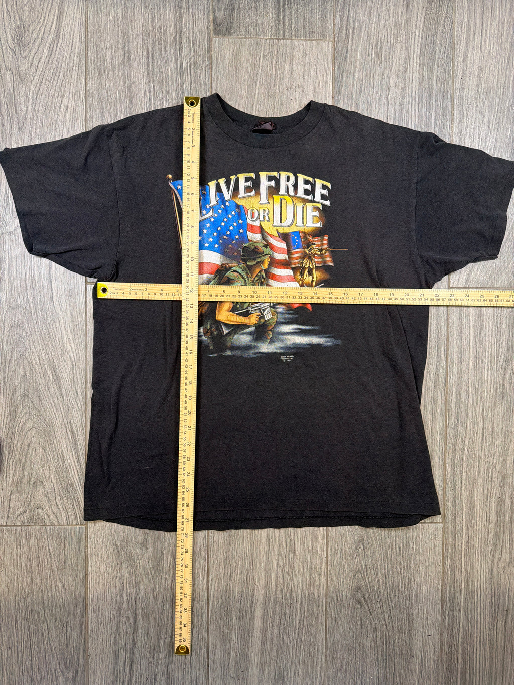 Live Free or Die 1991 3D Emblem USA Military Harley Black T-Shirt M/L