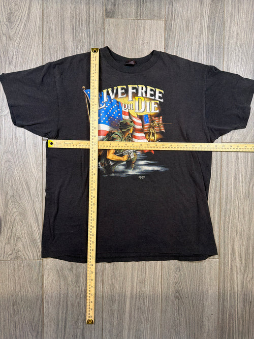 Live Free or Die 1991 3D Emblem USA Military Harley Black T-Shirt M/L