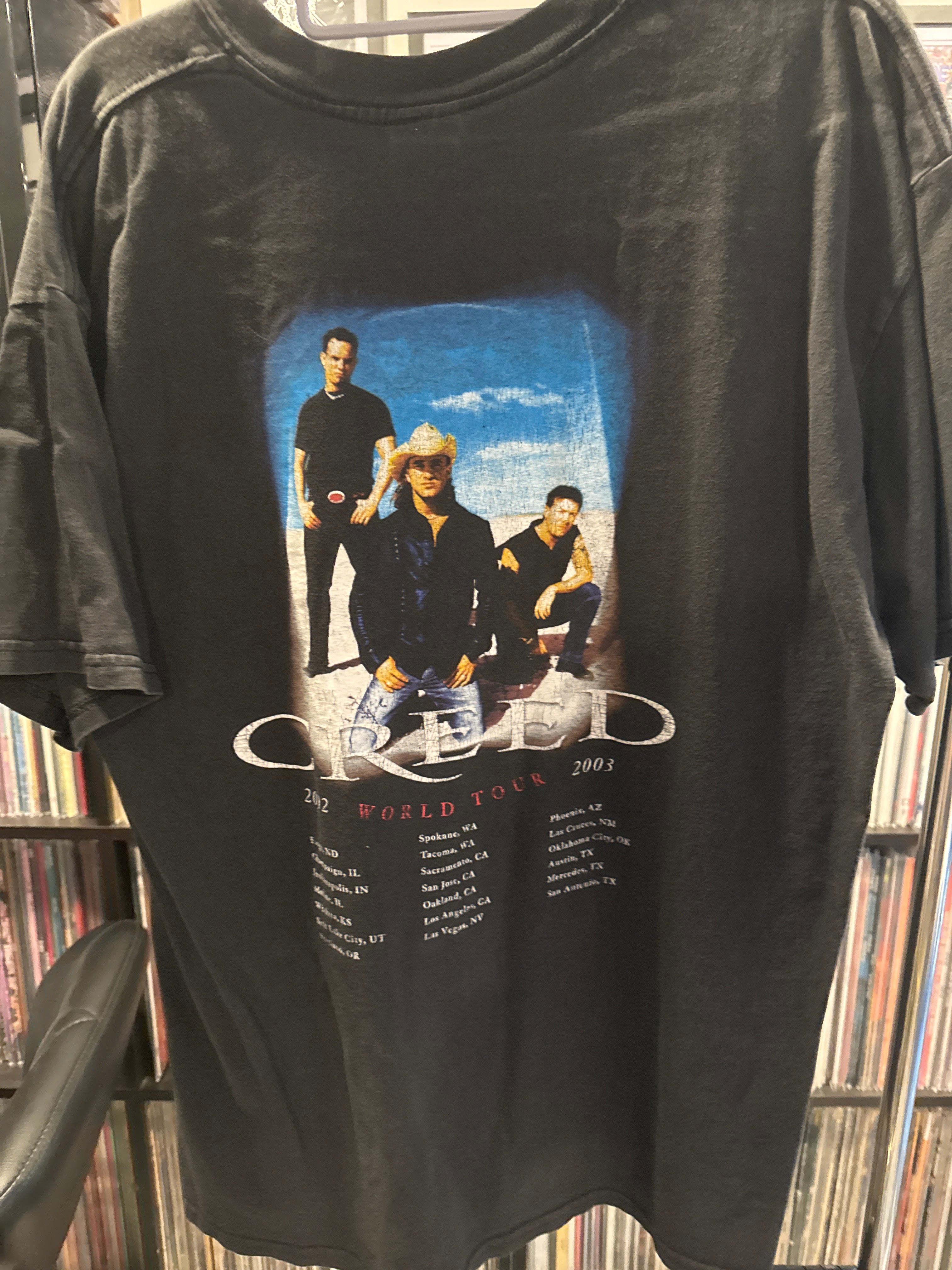 2002-2003 Creed Weathered World Tour T Shirt Black Large Gildan Faded Y2K