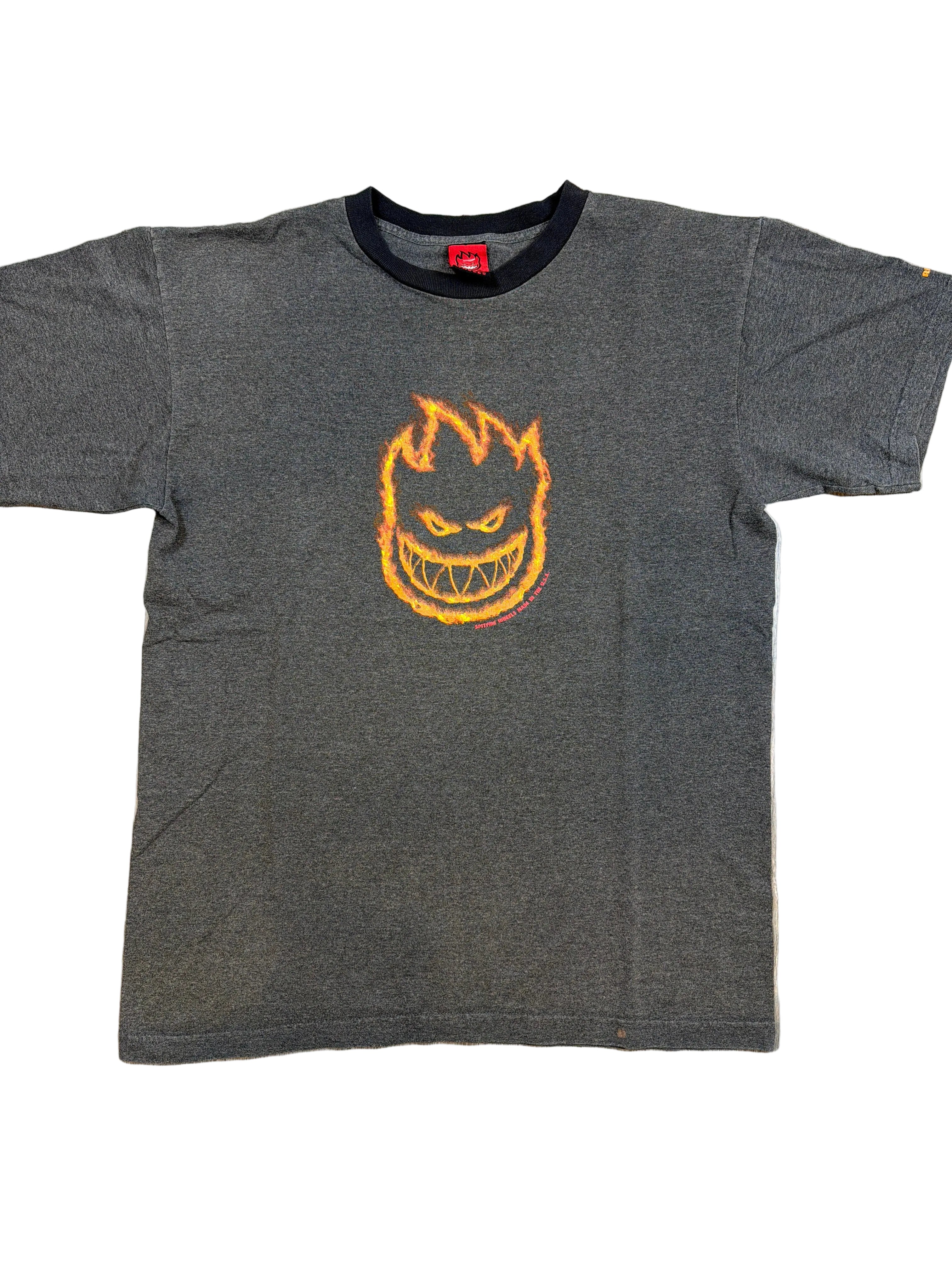 Spitfire Wheels Skateboarding Distressed Black 00er T-Shirt Large