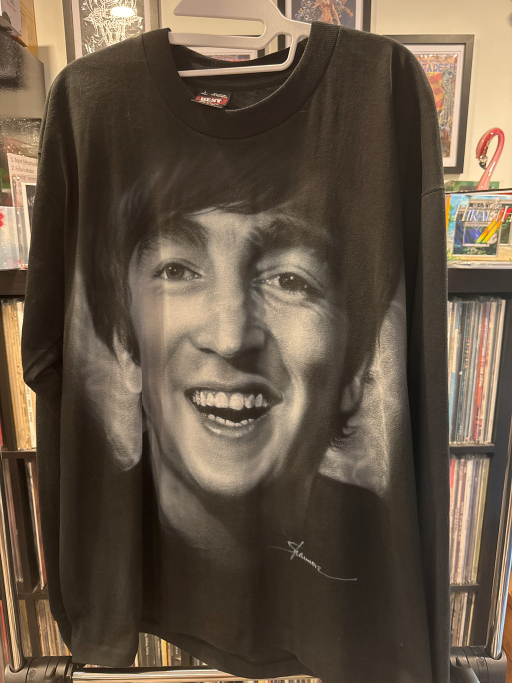 90s Beatles John Lennon Airbrushed XL Screen Stars Black T Shirt L/S