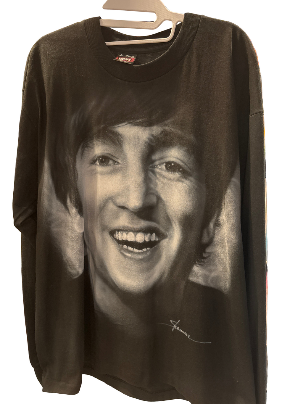 90s Beatles John Lennon Airbrushed XL Screen Stars Black T Shirt L/S