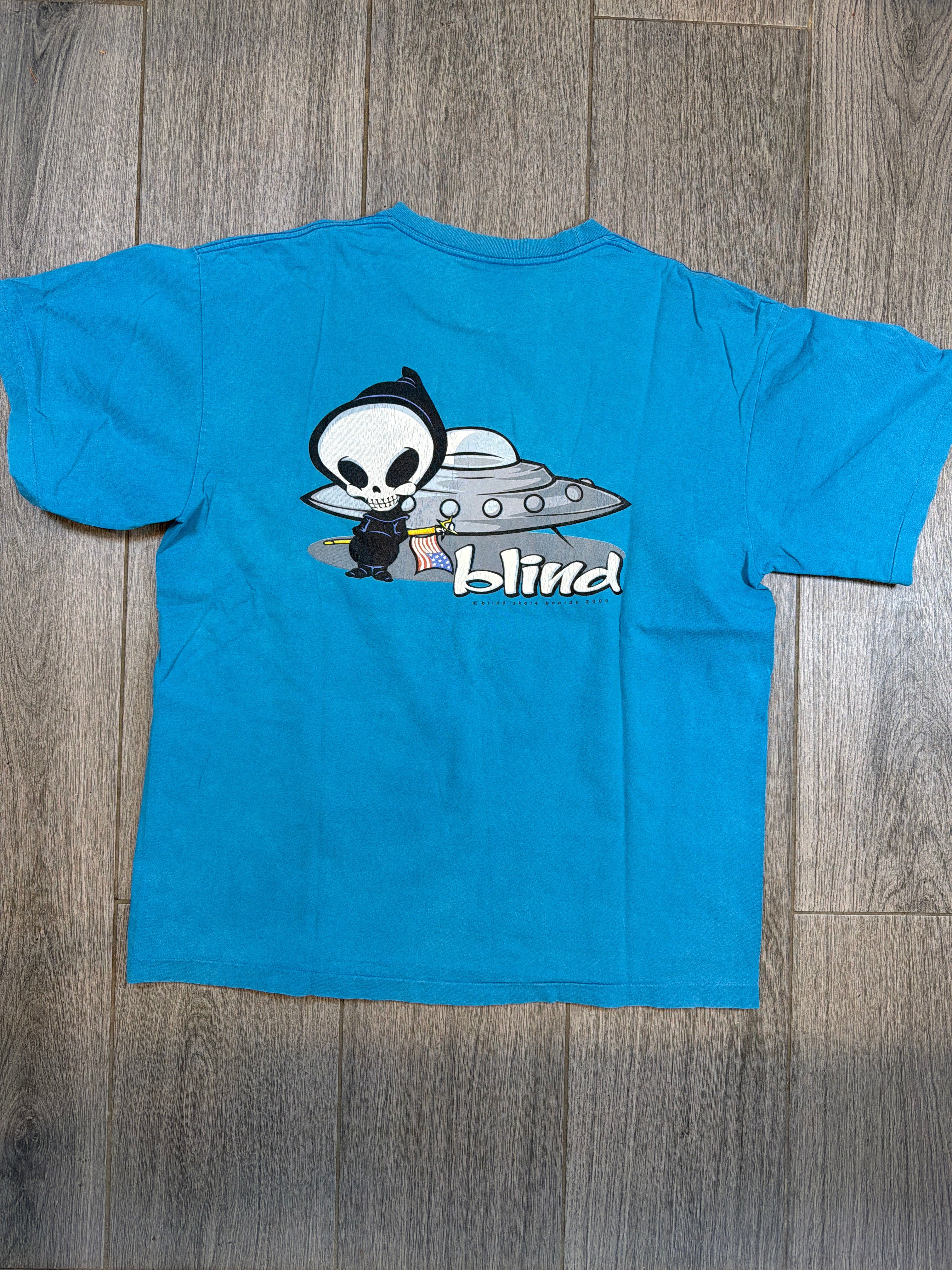 00s Blind Skateboards Reaper UFO Blue T-Shirt Large