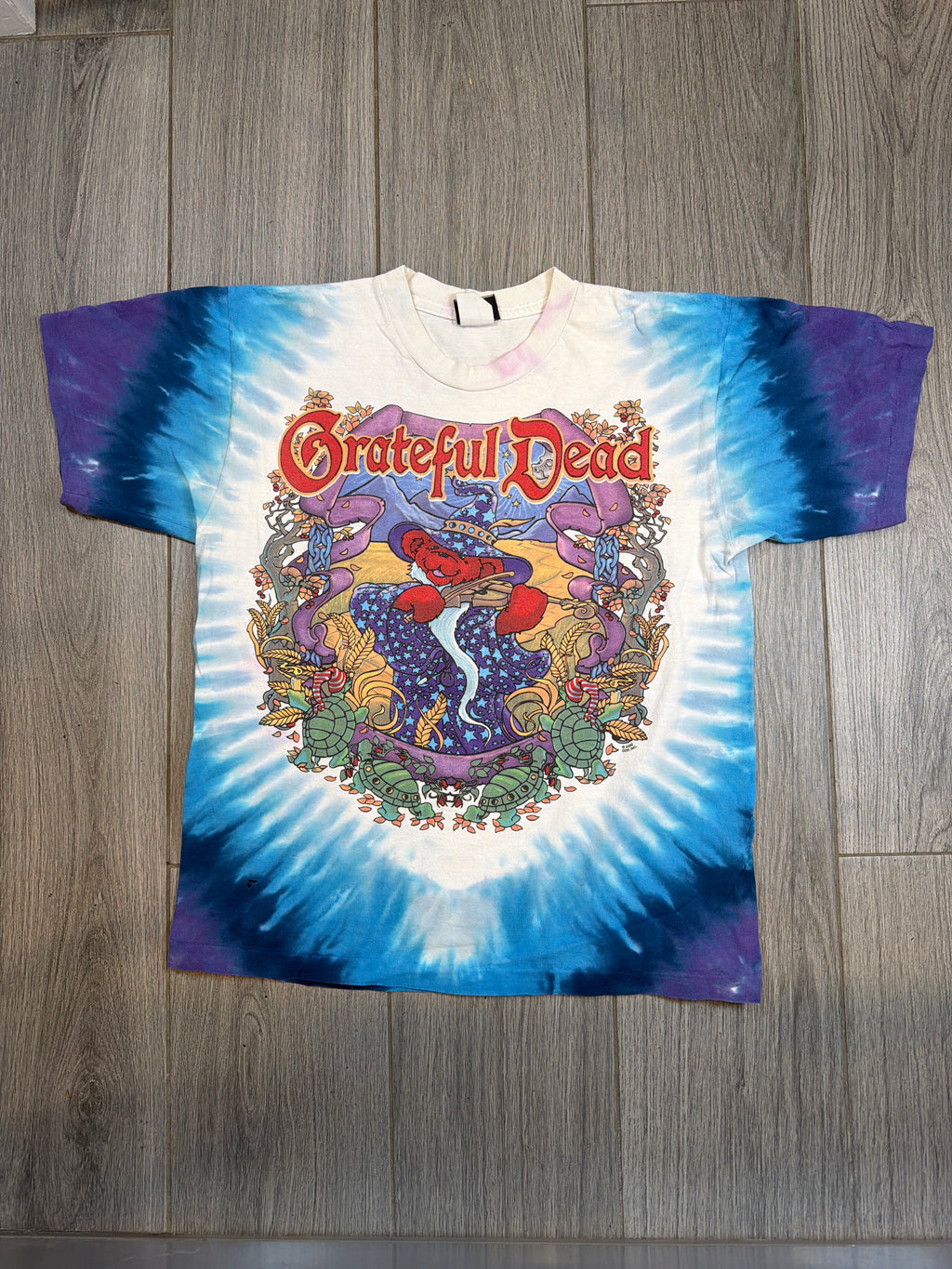 90s Grateful Dead Terrapin Moon Tie Dye Liquid Blue T-Shirt Medium