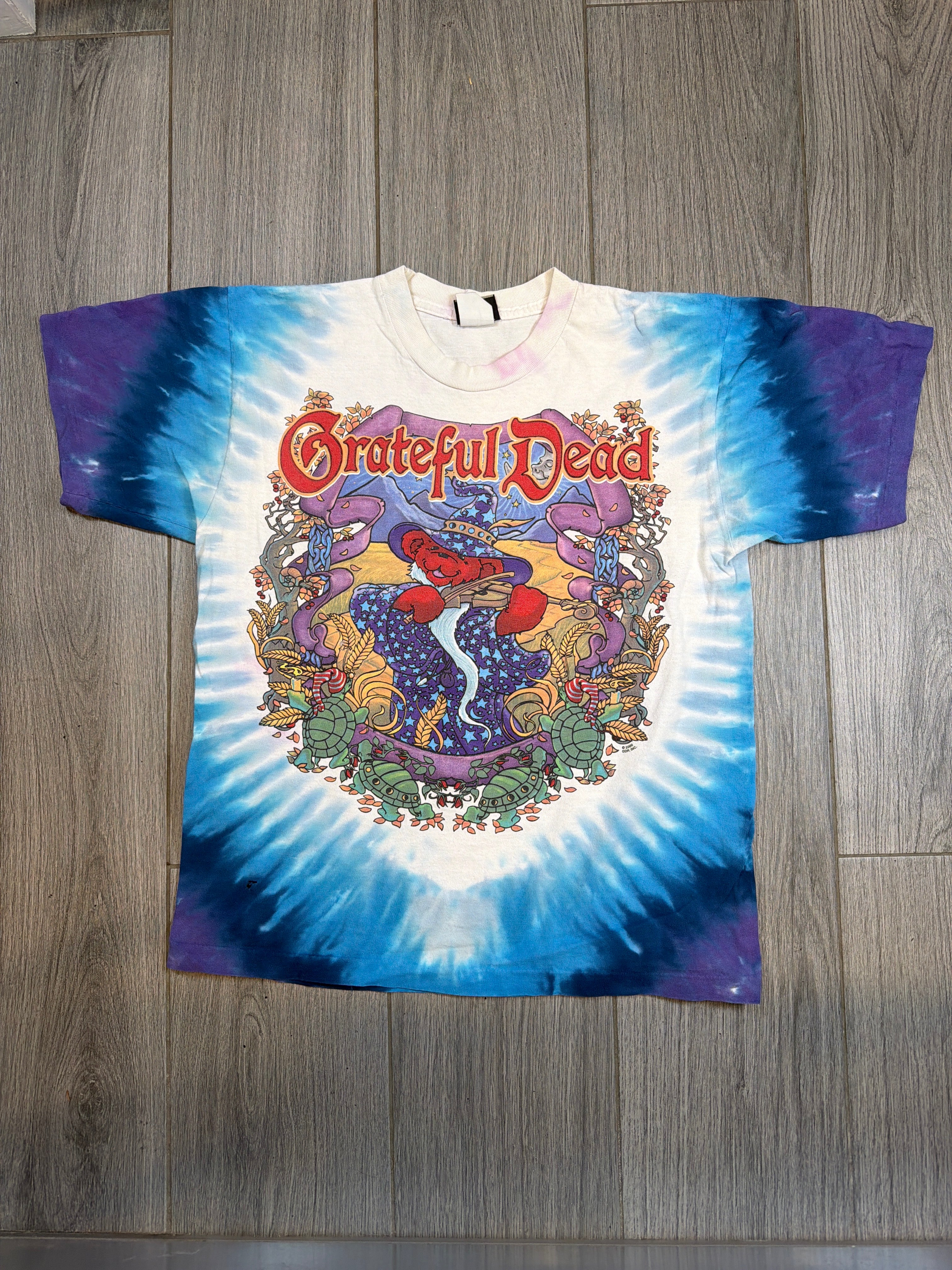 90s Grateful Dead Terrapin Moon Tie Dye Liquid Blue T-Shirt Medium