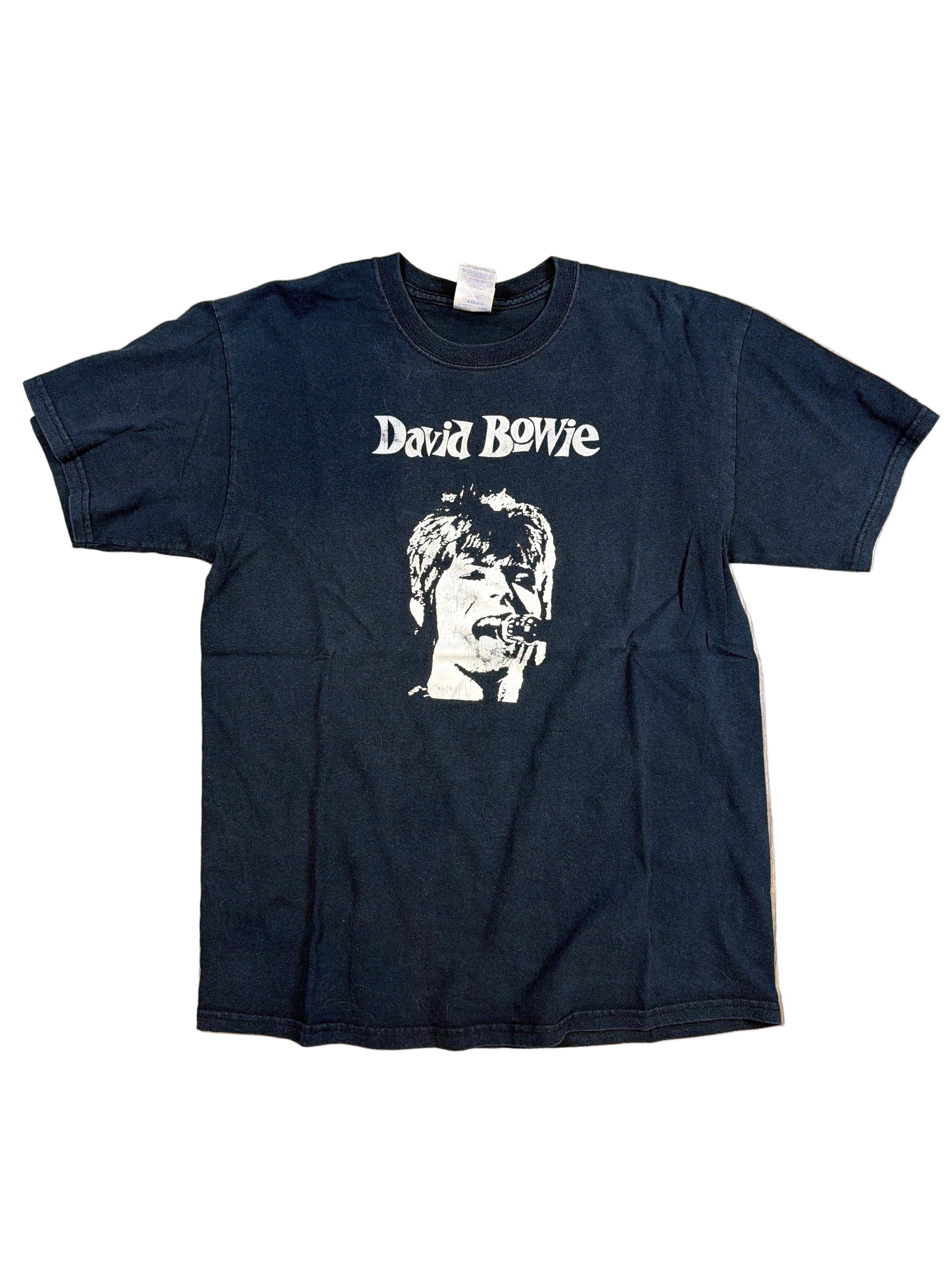 00s David Bowie Face Graphic Black T-Shirt Medium