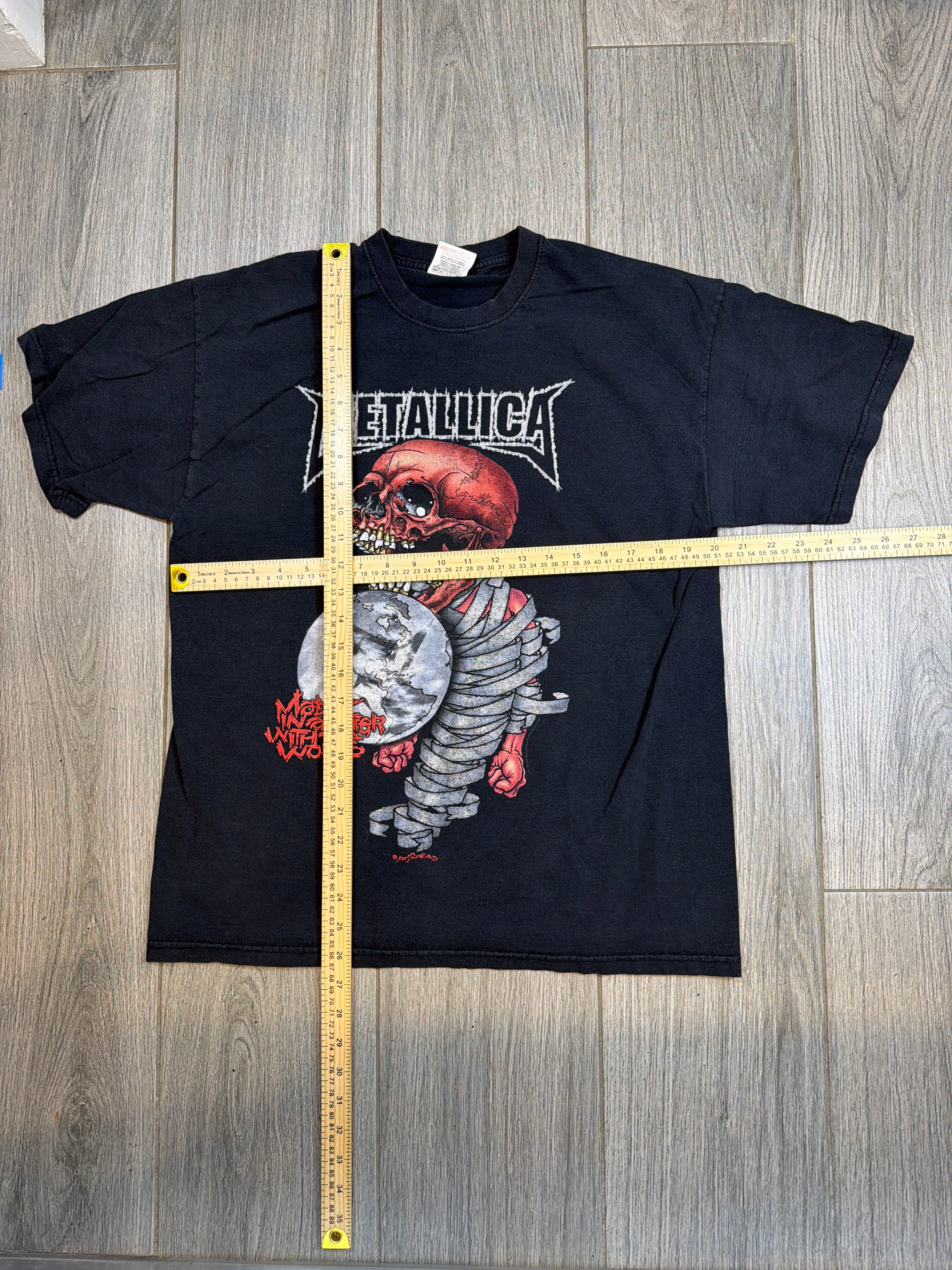 2004 Metallica Tour Pushead Dates FOTL Schwarzes T-Shirt Large