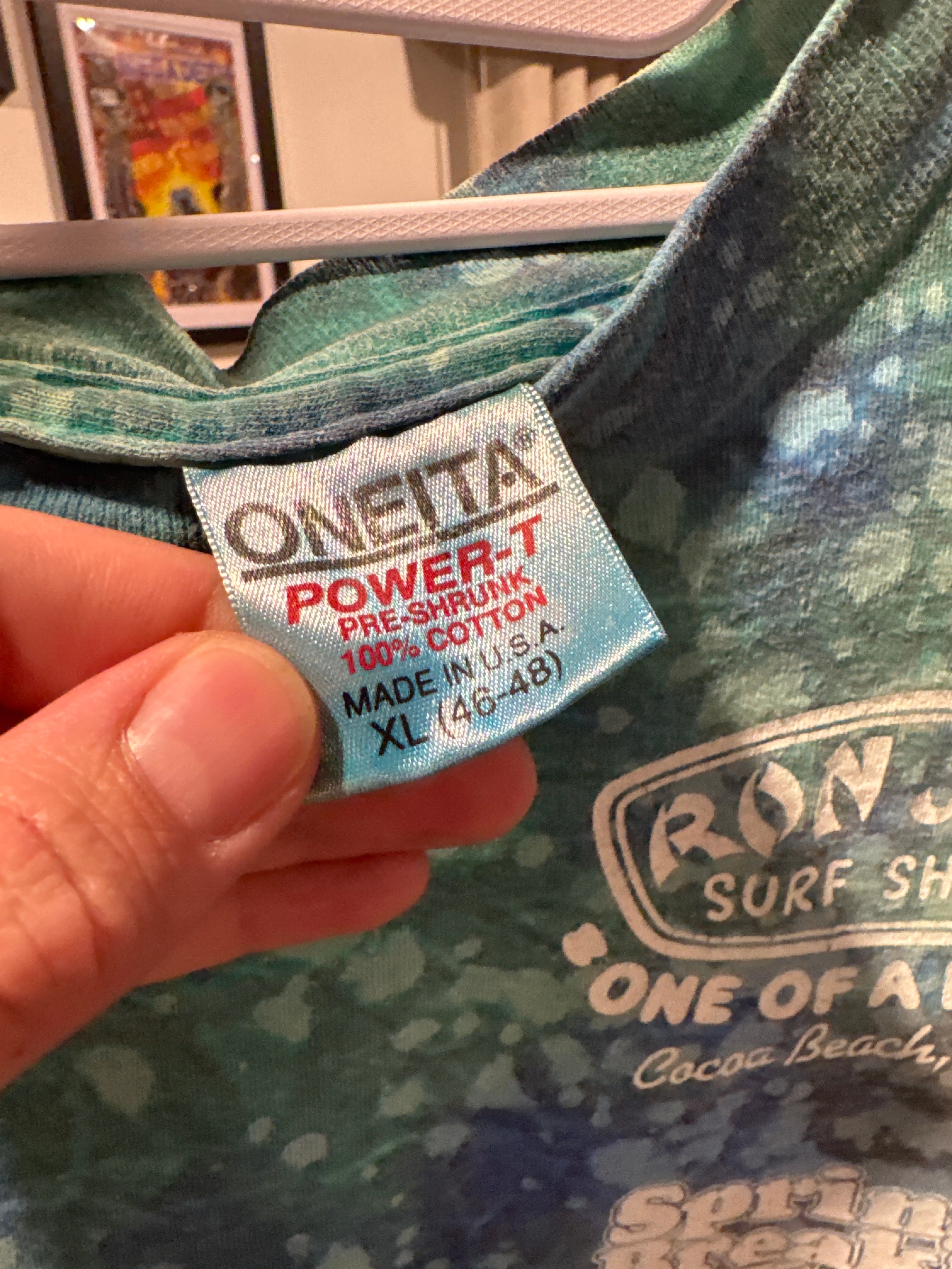 1993/4 Ron Jon Surf Spring Break Splatter Tie Dye Green Blue XL Oneita Comedy