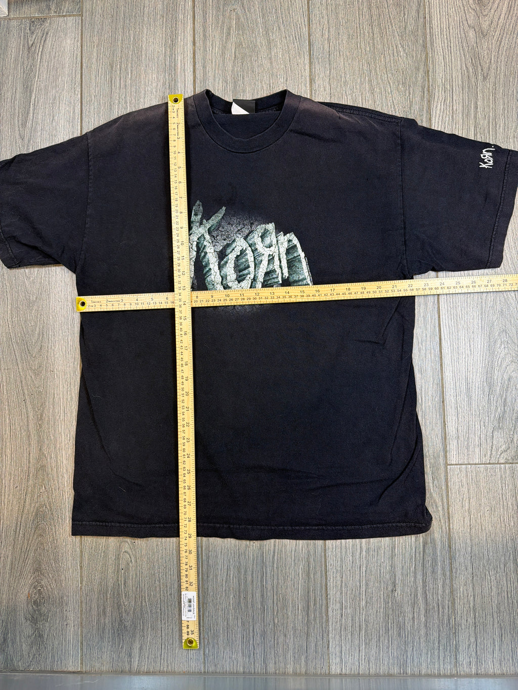 2000 y2k Korn Spellout Black Sleeve Print Giant Rare Vintage T-Shirt XL