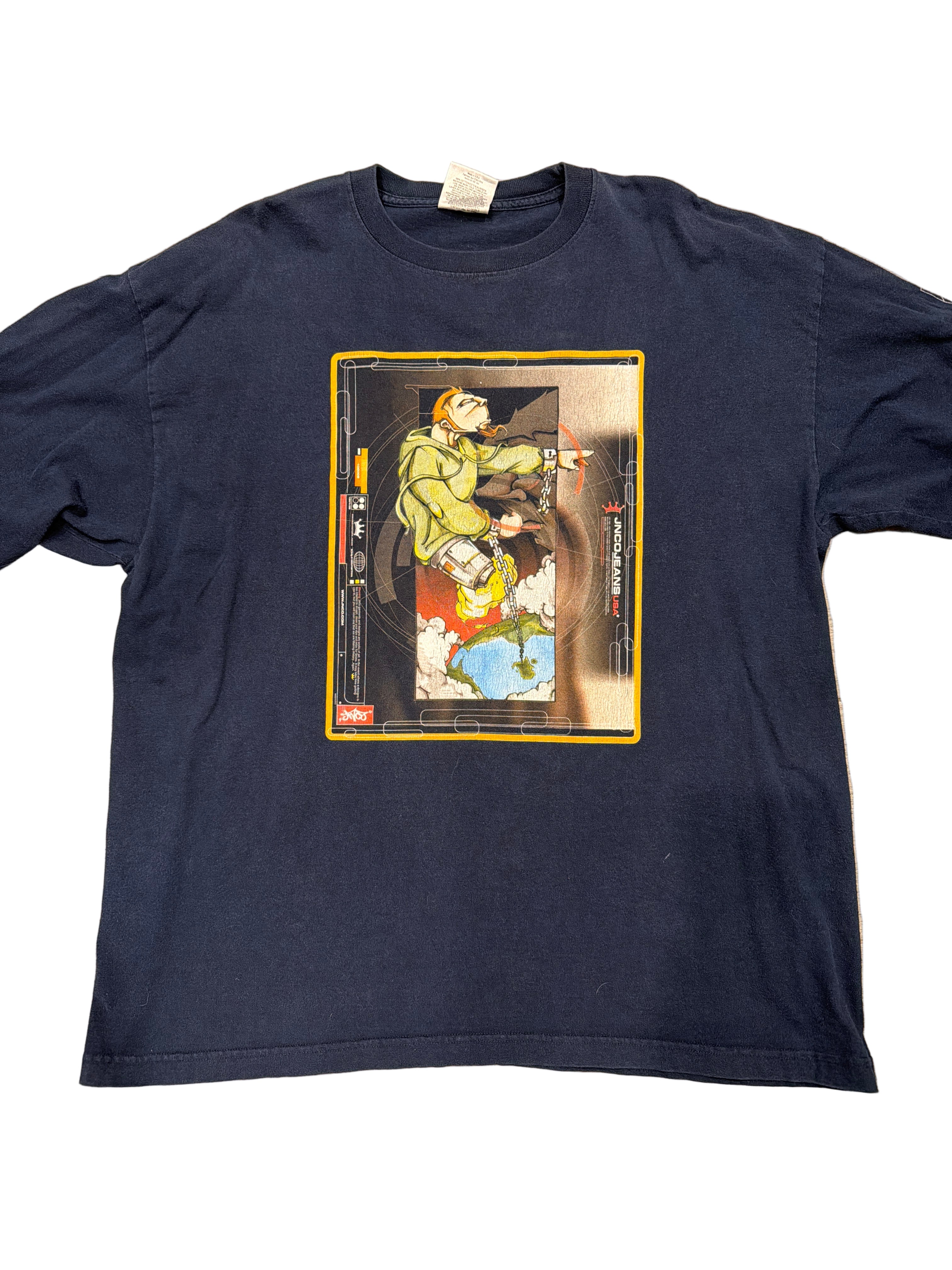 2000s Vintage JNCO Jeans Long Sleeve Blue Y2K USA T-Shirt XL