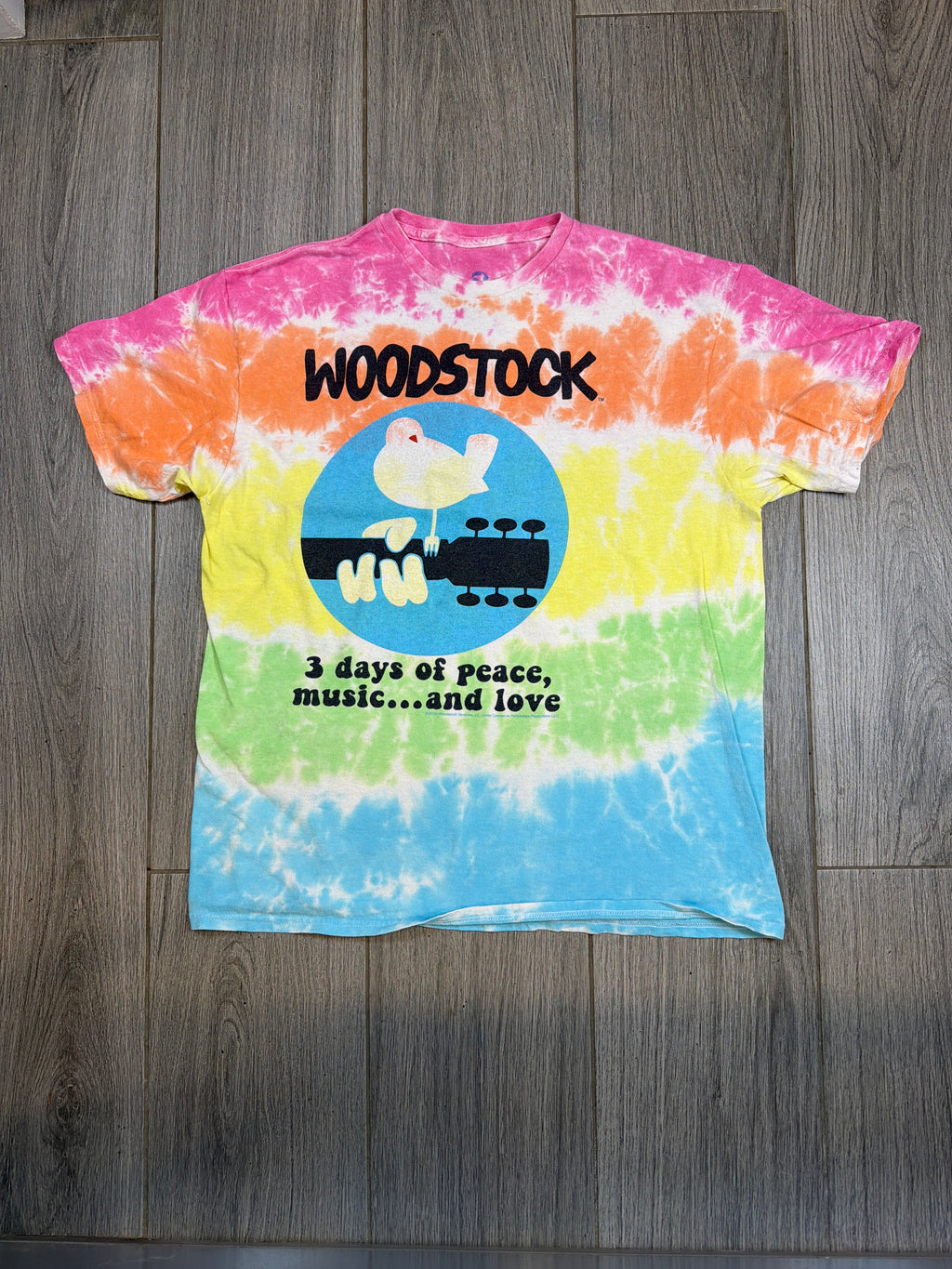 Print Tag Liquid Blue Woodstock 3 days Tie Dye T-Shirt Large