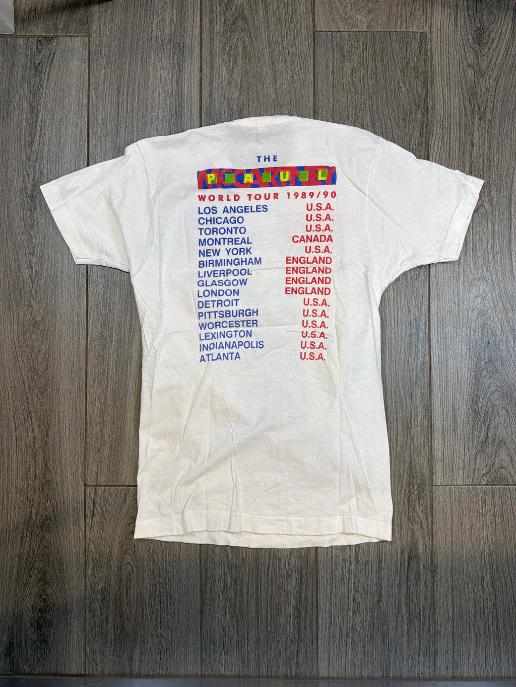 1990 Paul McCartney World Tour Band White FOTL T-Shirt Large