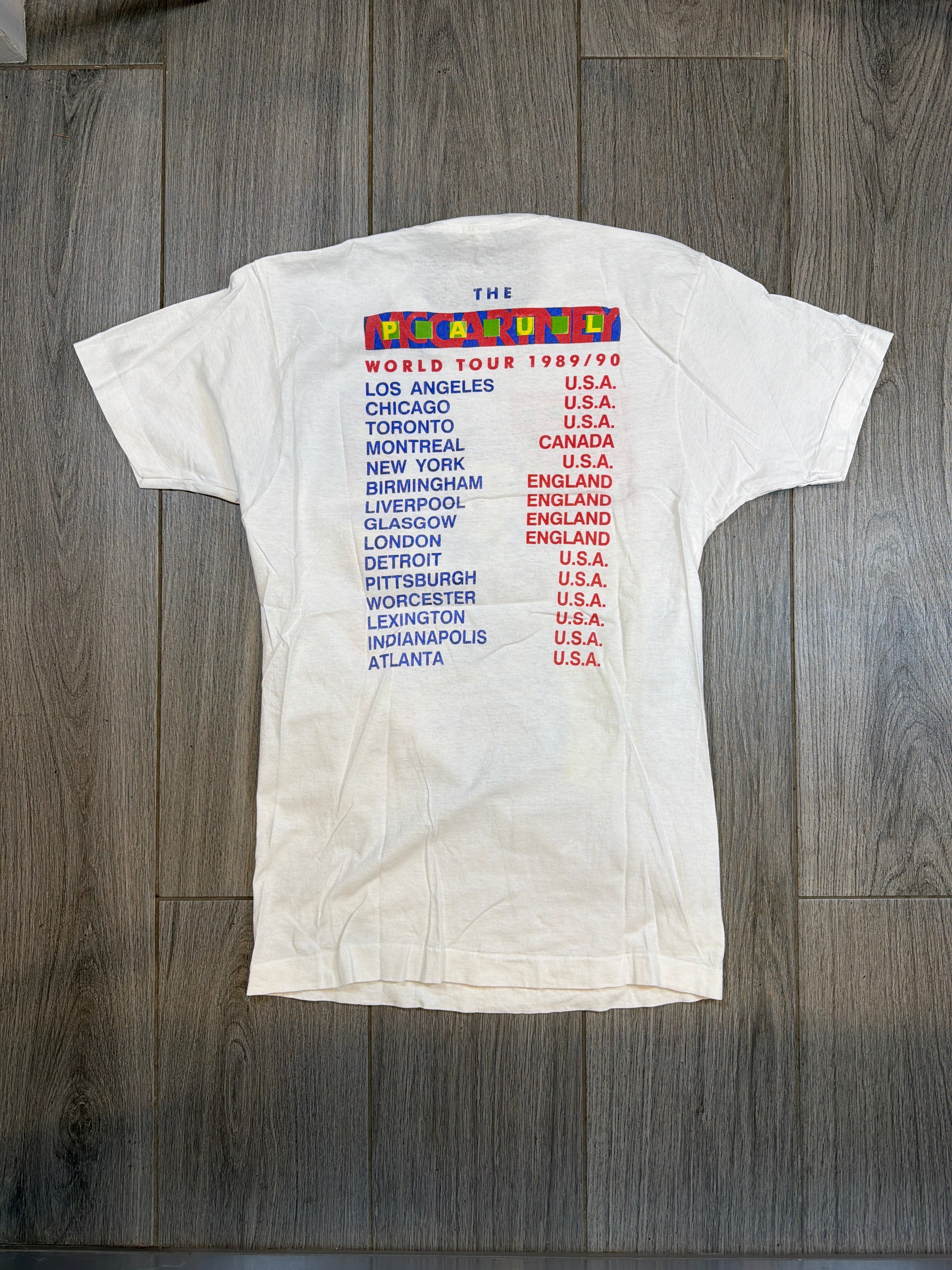 1990 Paul McCartney World Tour Band weißes FOTL T-Shirt Large