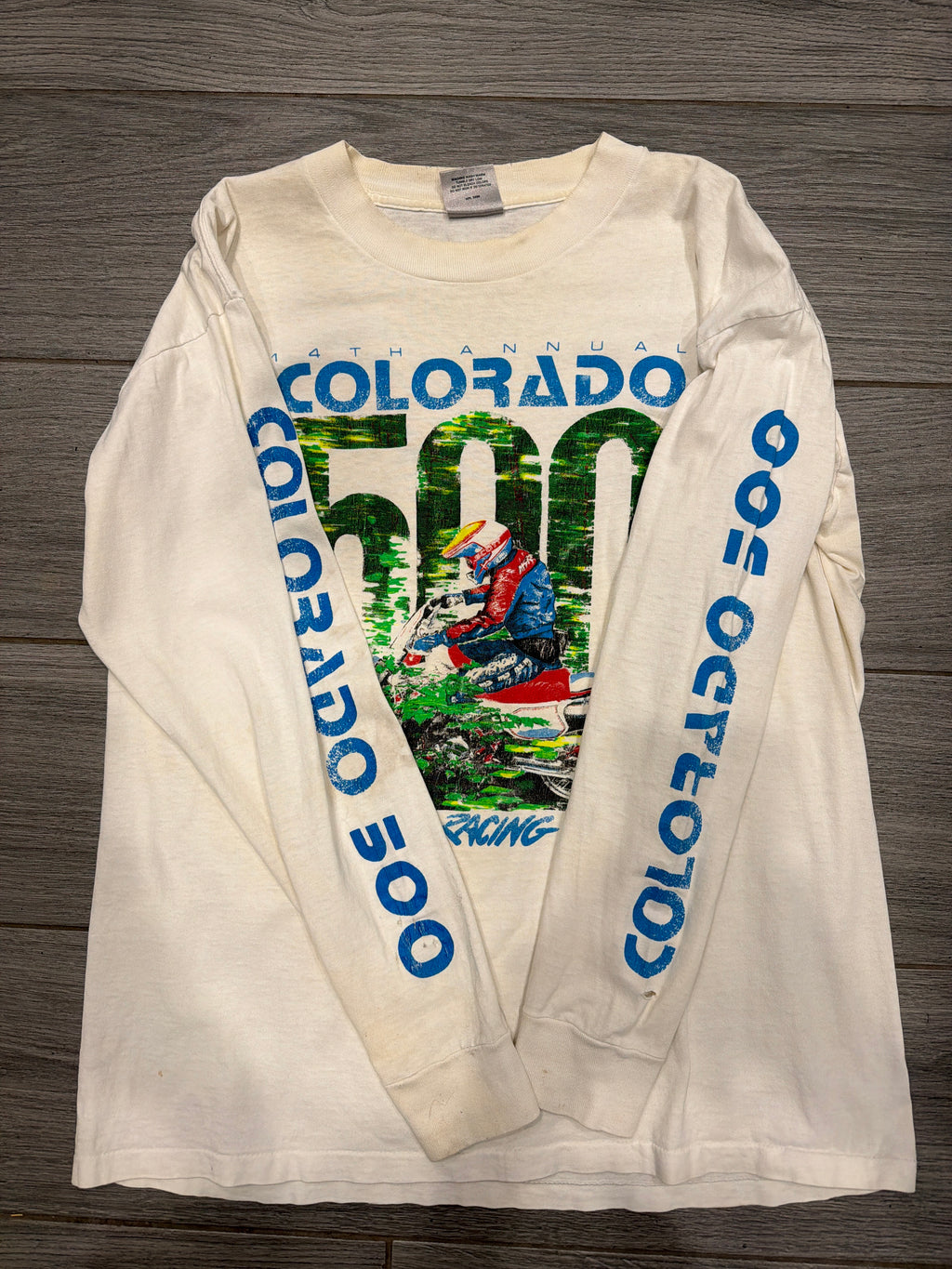 1989 14th Colorado 500 Motorcycle Dirt Bike Long Sleeve White T-Shirt XL