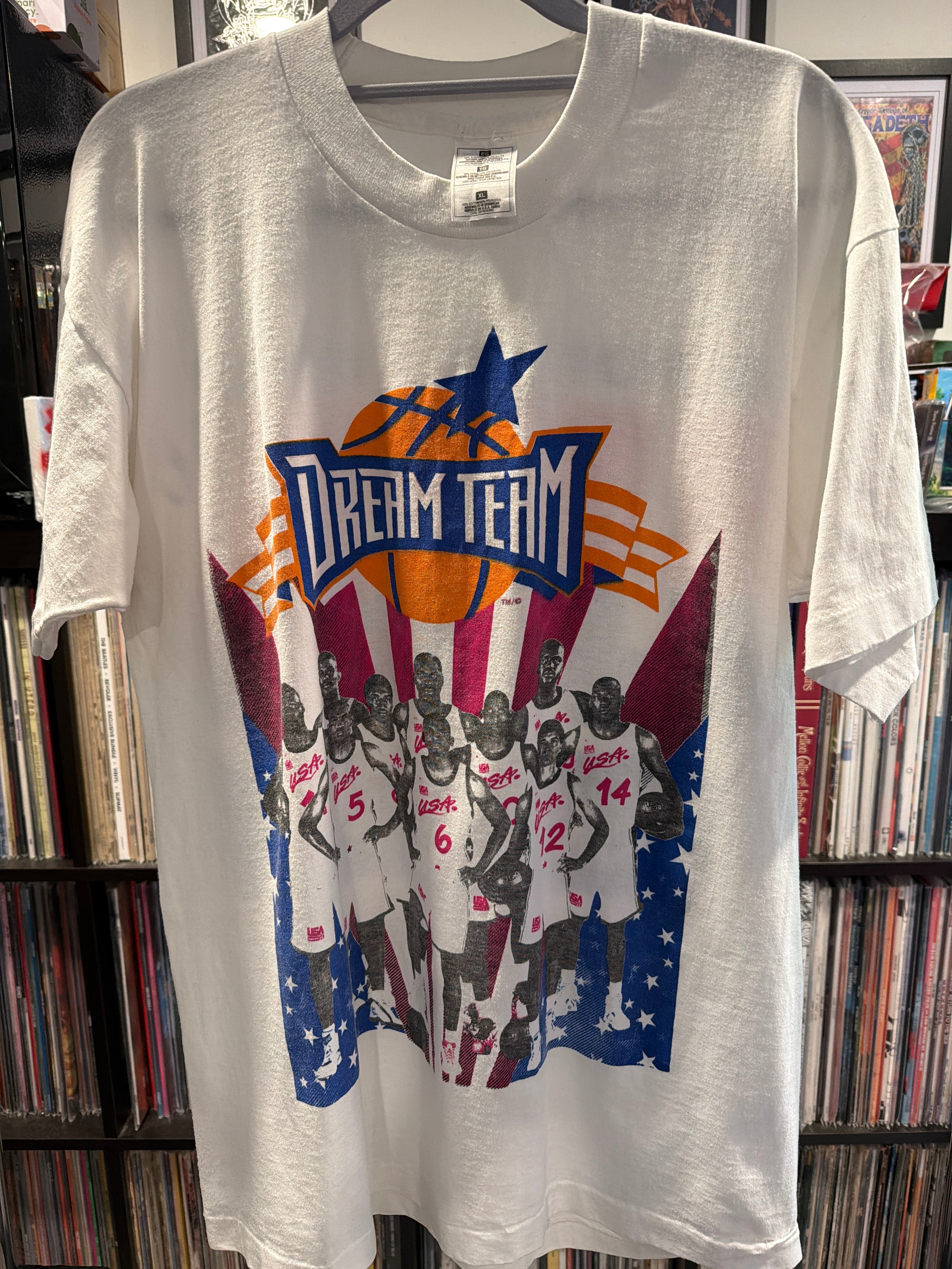 1996 USA Basketball Dream Team White XL T Shirt Shaq Pippen Ewing