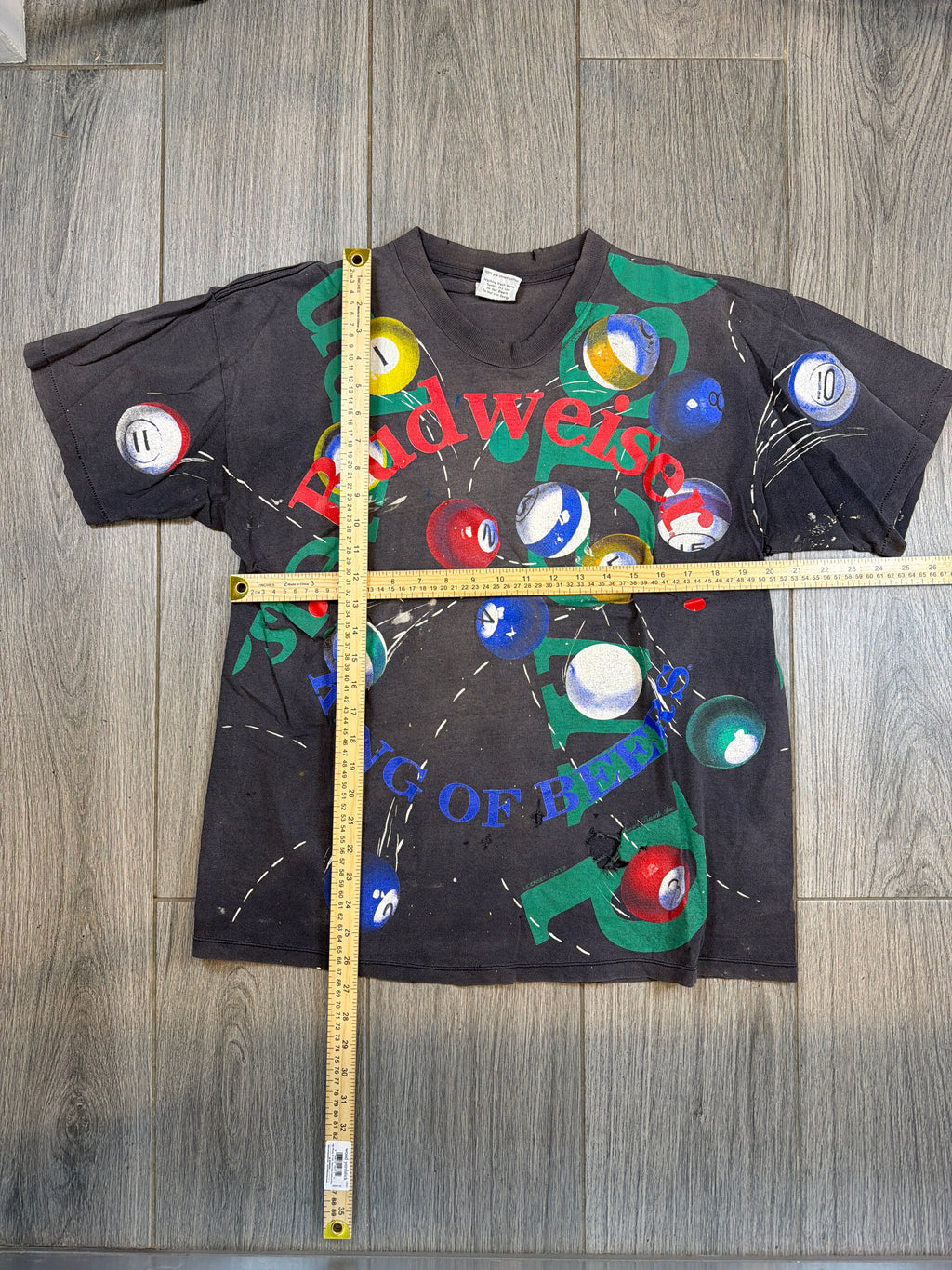 1992 Budweiser Pool Billiards Balls AOP Faded Thrashed Black T-Shirt XL